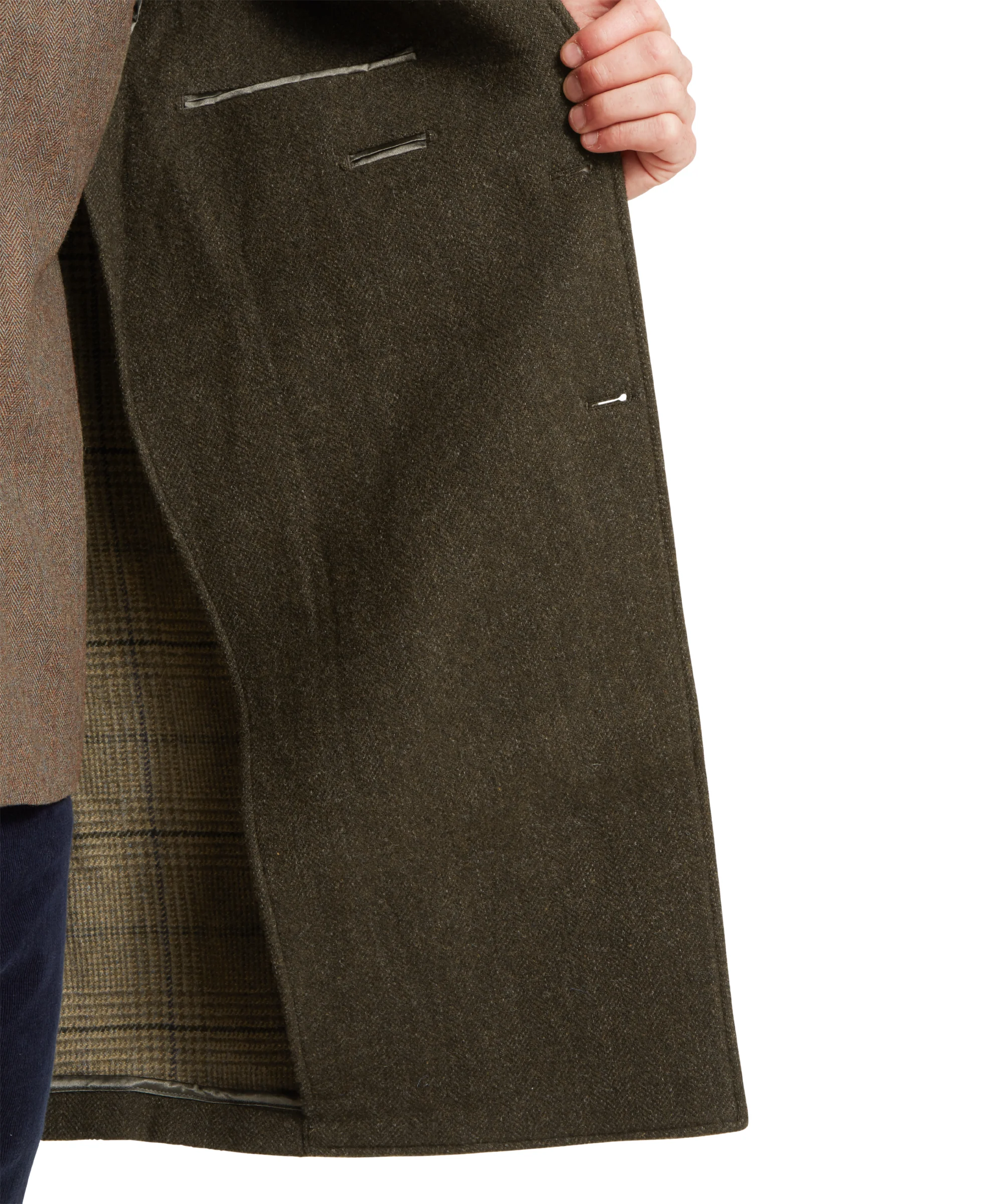 Banchory Tweed Coat - Dark Olive Herringbone Tweed - Image 10