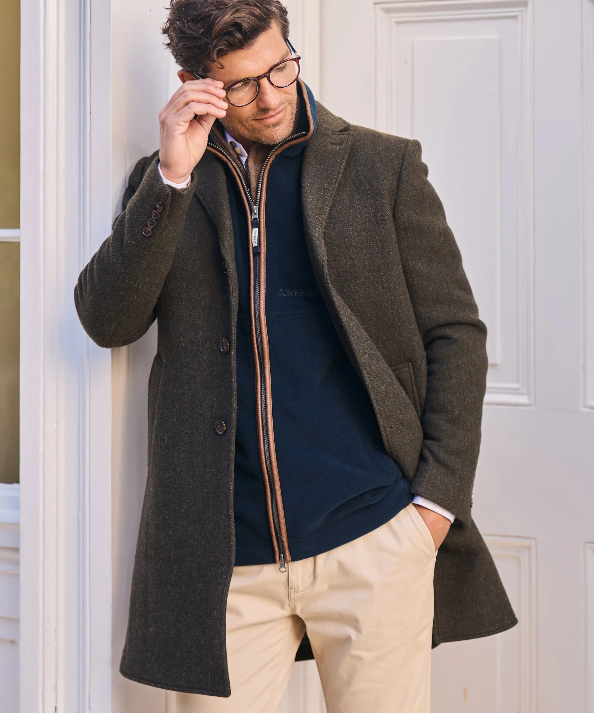 Banchory Tweed Coat - Dark Olive Herringbone Tweed - Image 2