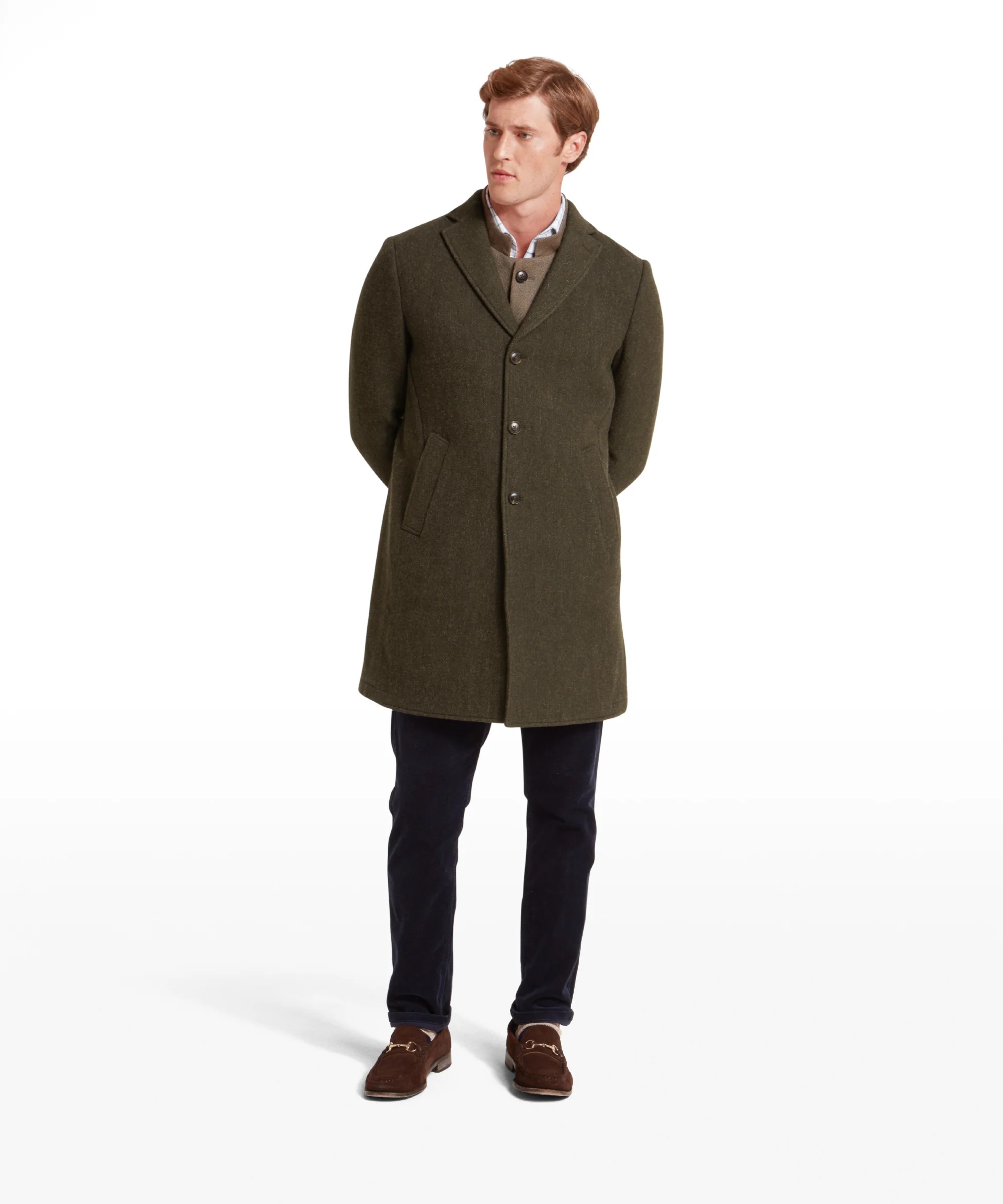 Banchory Tweed Coat - Dark Olive Herringbone Tweed - Image 4