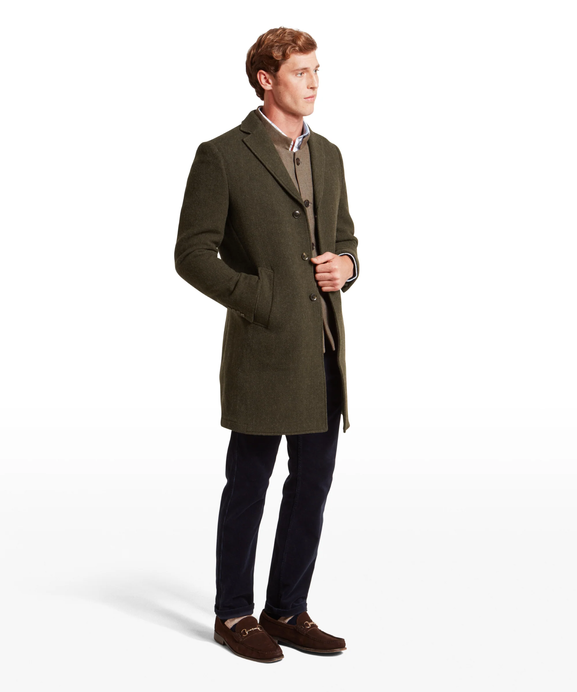 Banchory Tweed Coat - Dark Olive Herringbone Tweed - Image 5