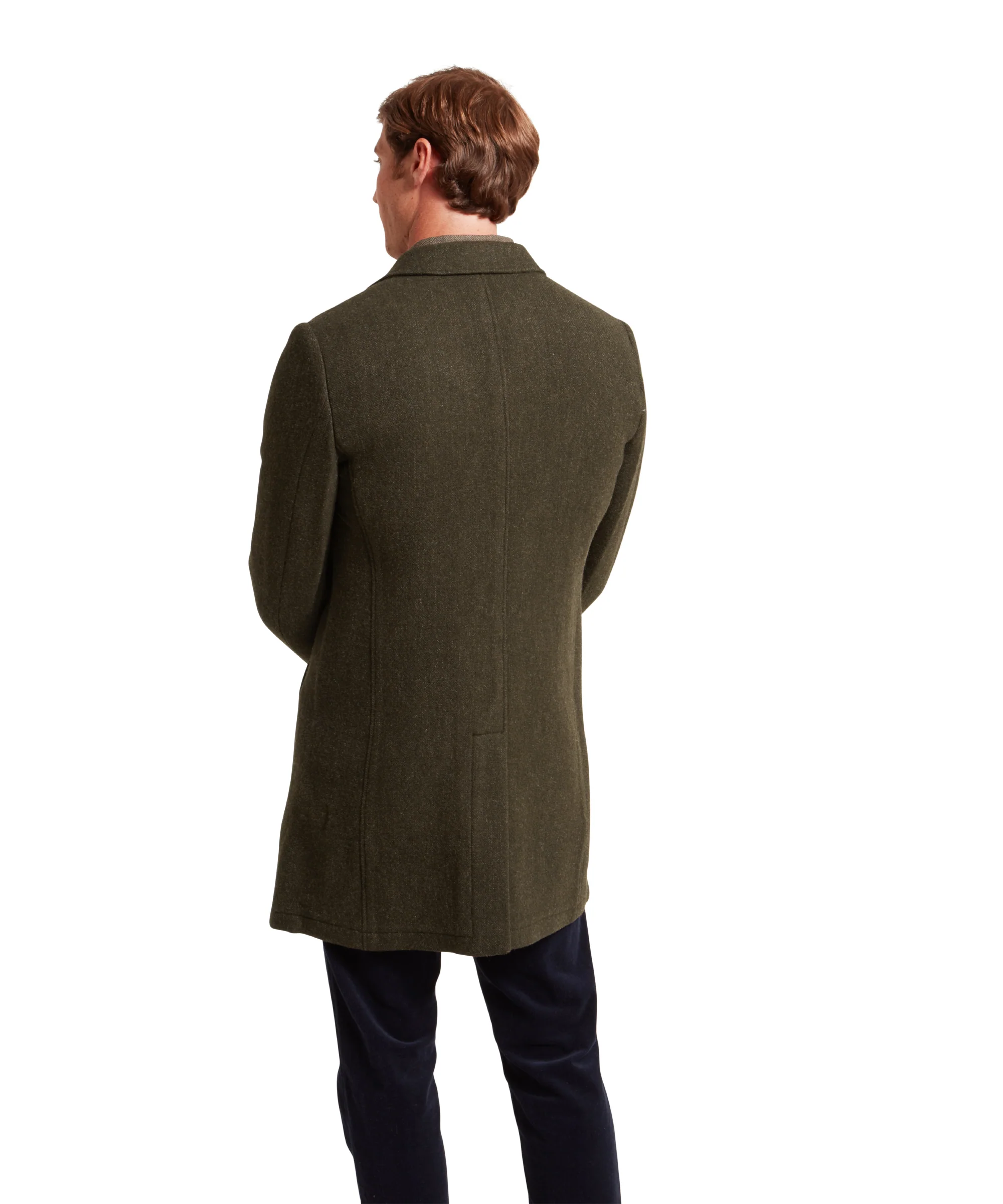 Banchory Tweed Coat - Dark Olive Herringbone Tweed - Image 6