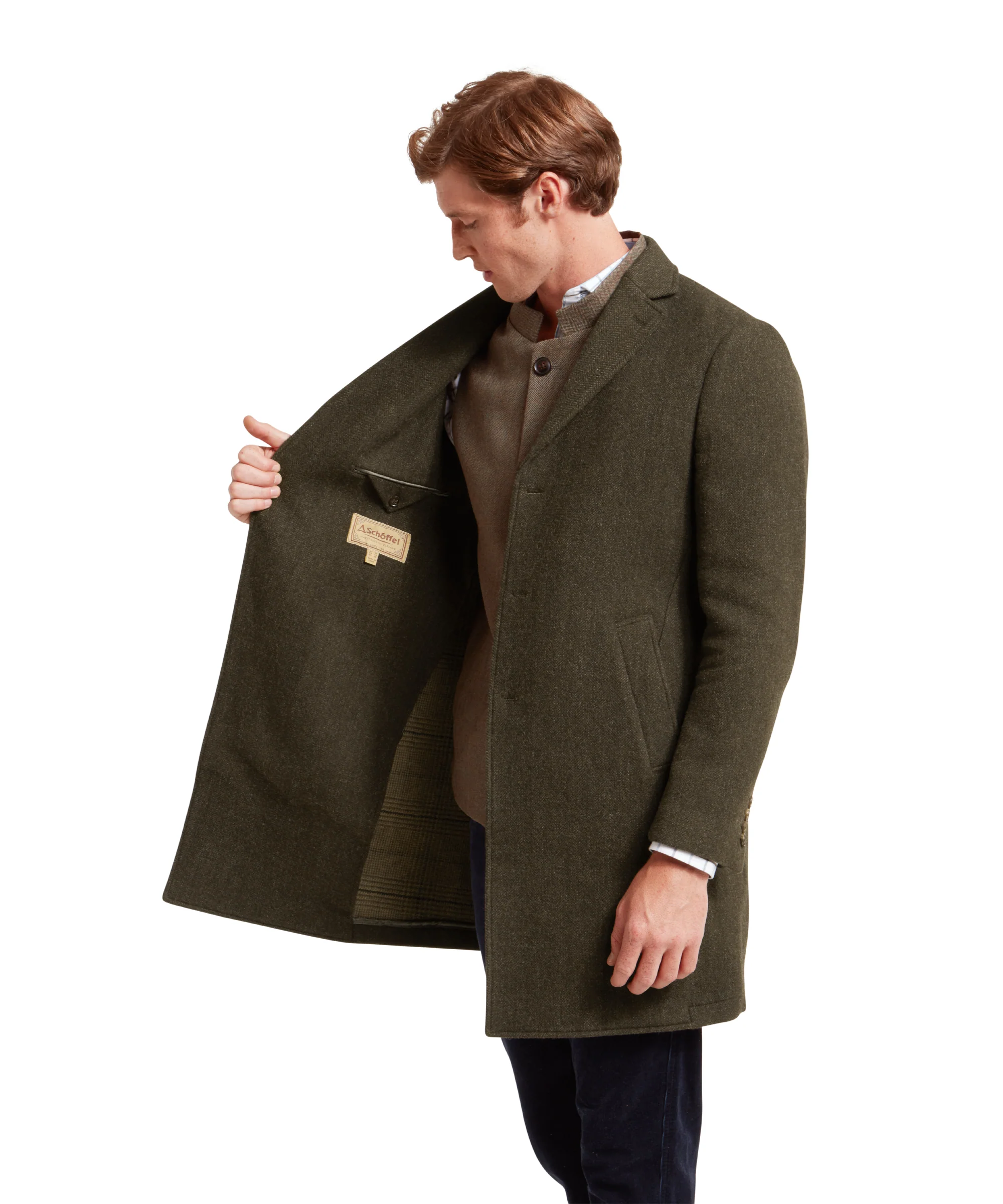 Banchory Tweed Coat - Dark Olive Herringbone Tweed - Image 7