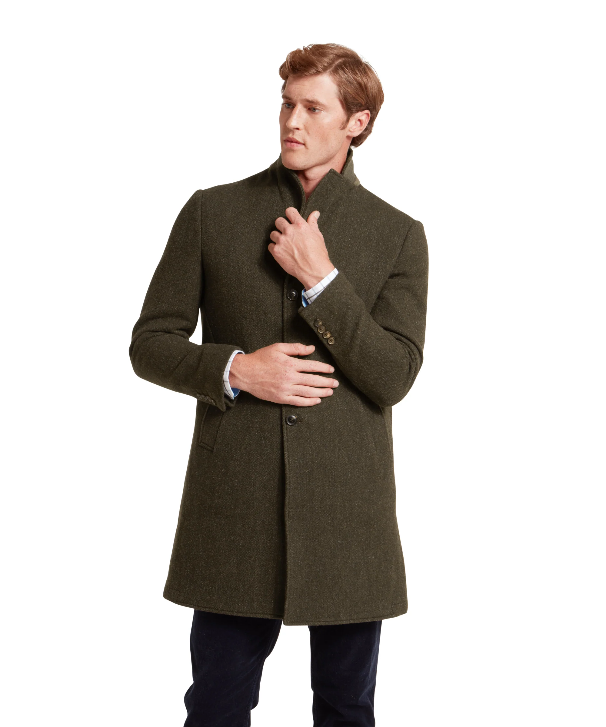 Banchory Tweed Coat - Dark Olive Herringbone Tweed - Image 8