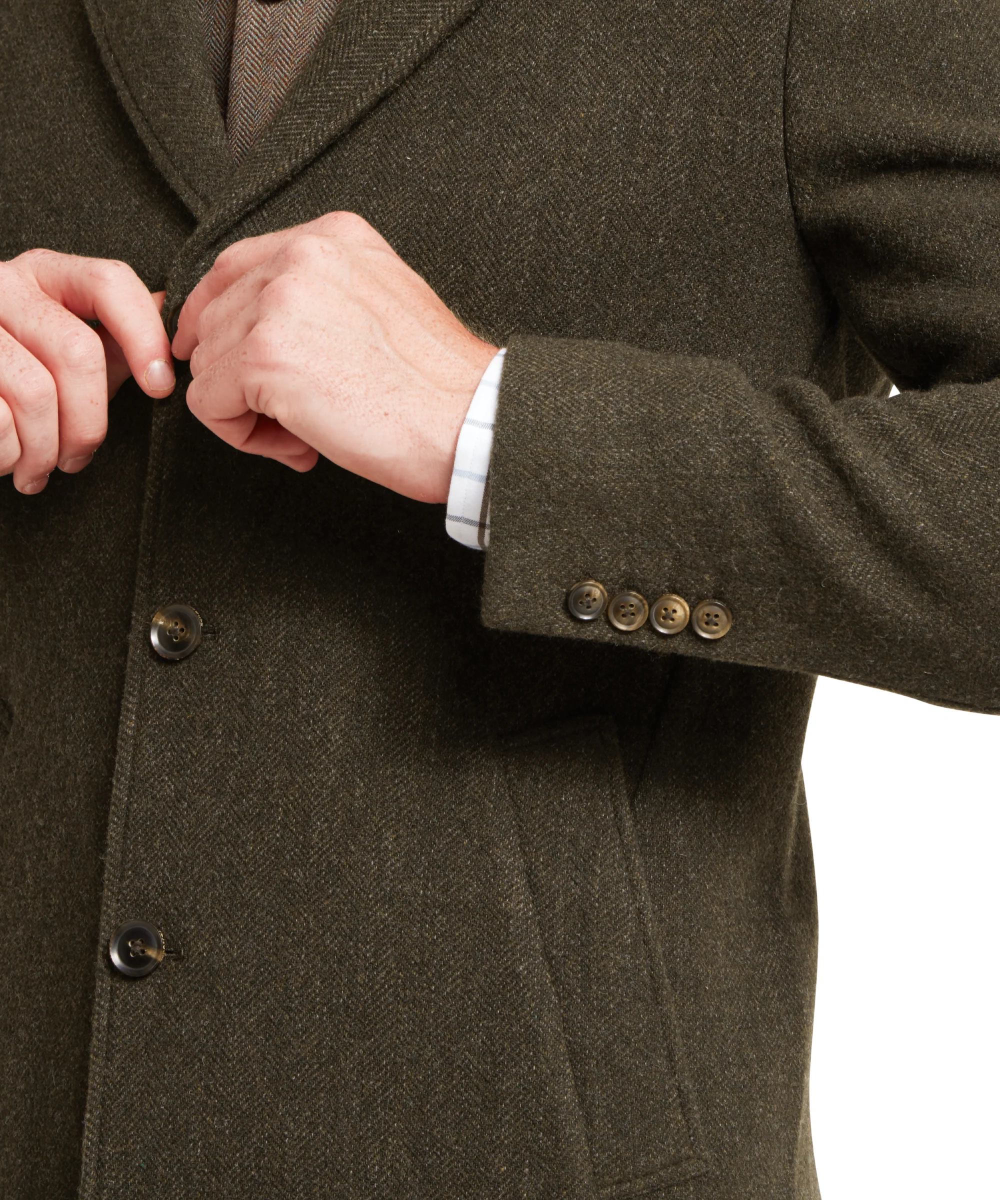 Banchory Tweed Coat - Dark Olive Herringbone Tweed - Image 9