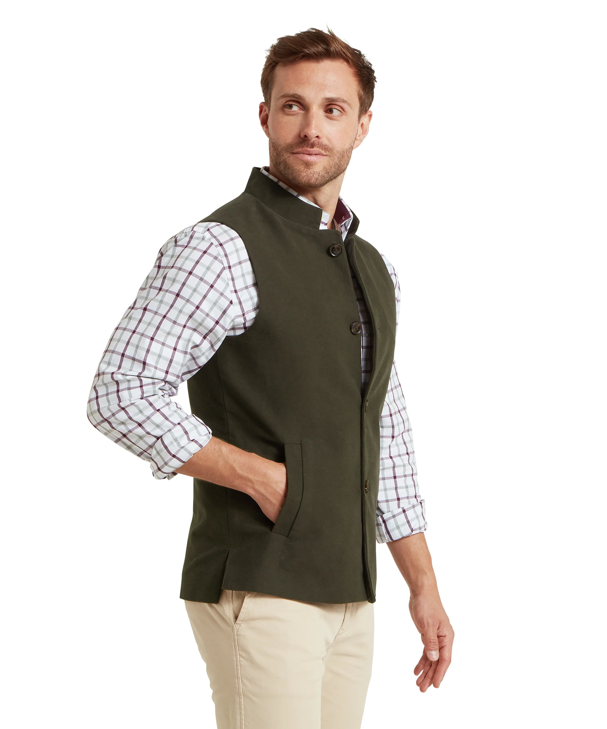 Barnsdale Nehru Waistcoat - Forest - Image 4