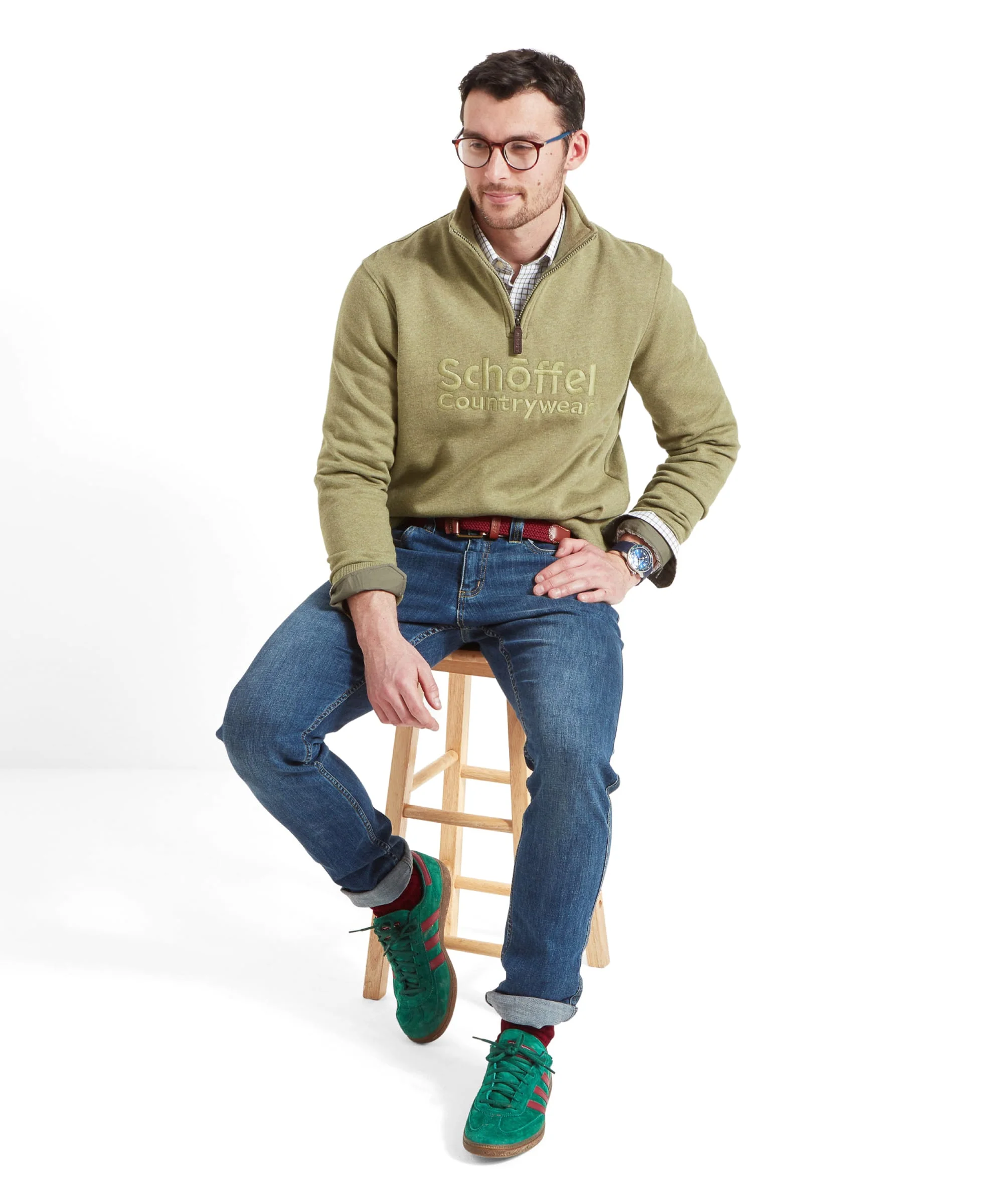 Bude Quarter Zip Sweatshirt - Light Khaki Marl - Image 3
