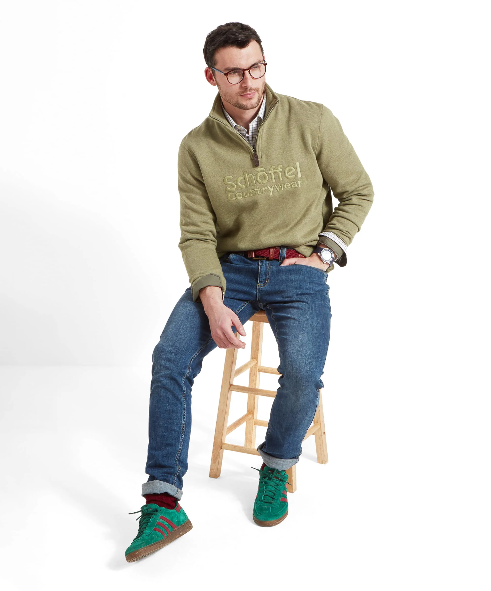Bude Quarter Zip Sweatshirt - Light Khaki Marl - Image 6
