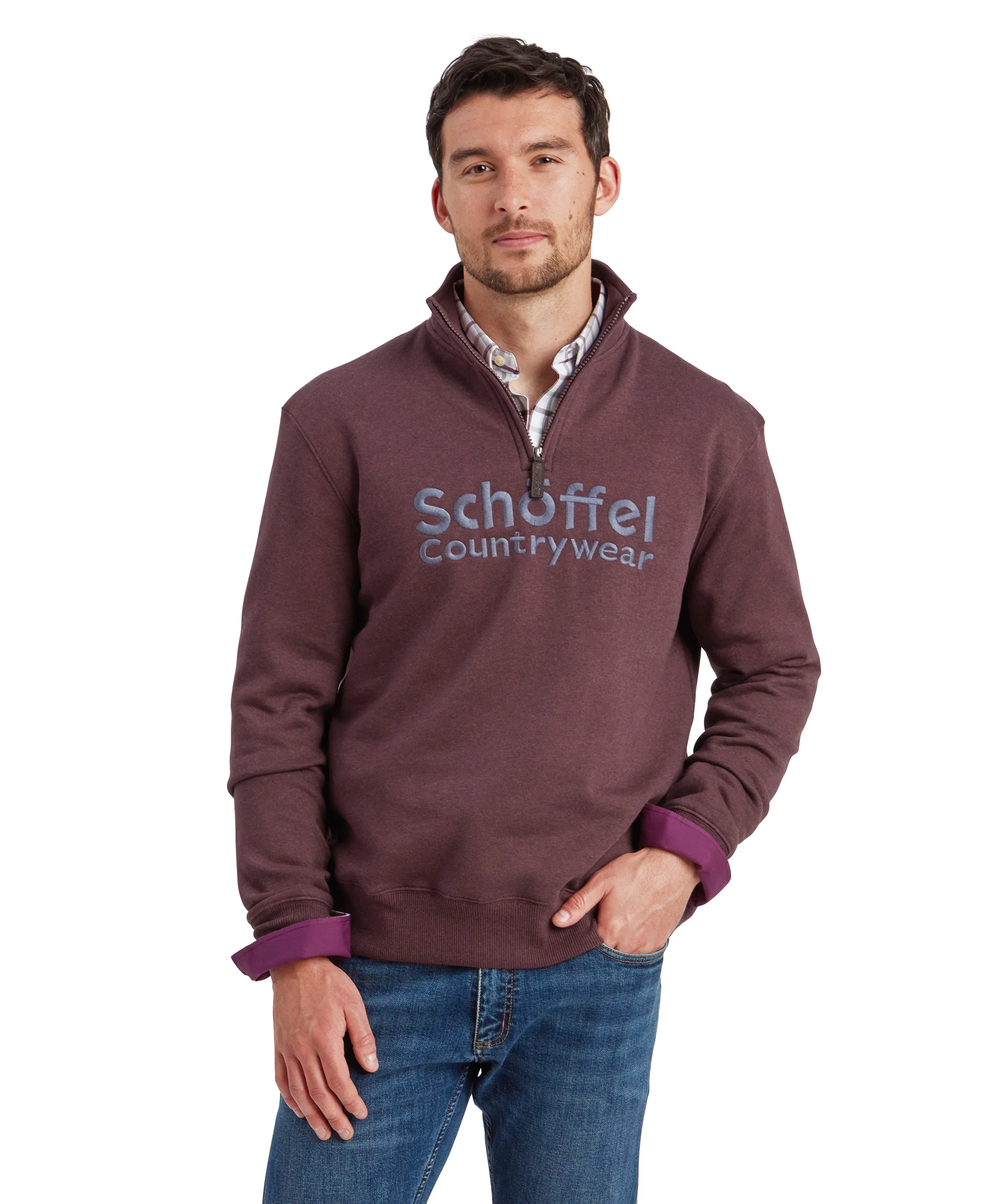 Bude Quarter Zip Sweatshirt - Wine Marl - Image 2