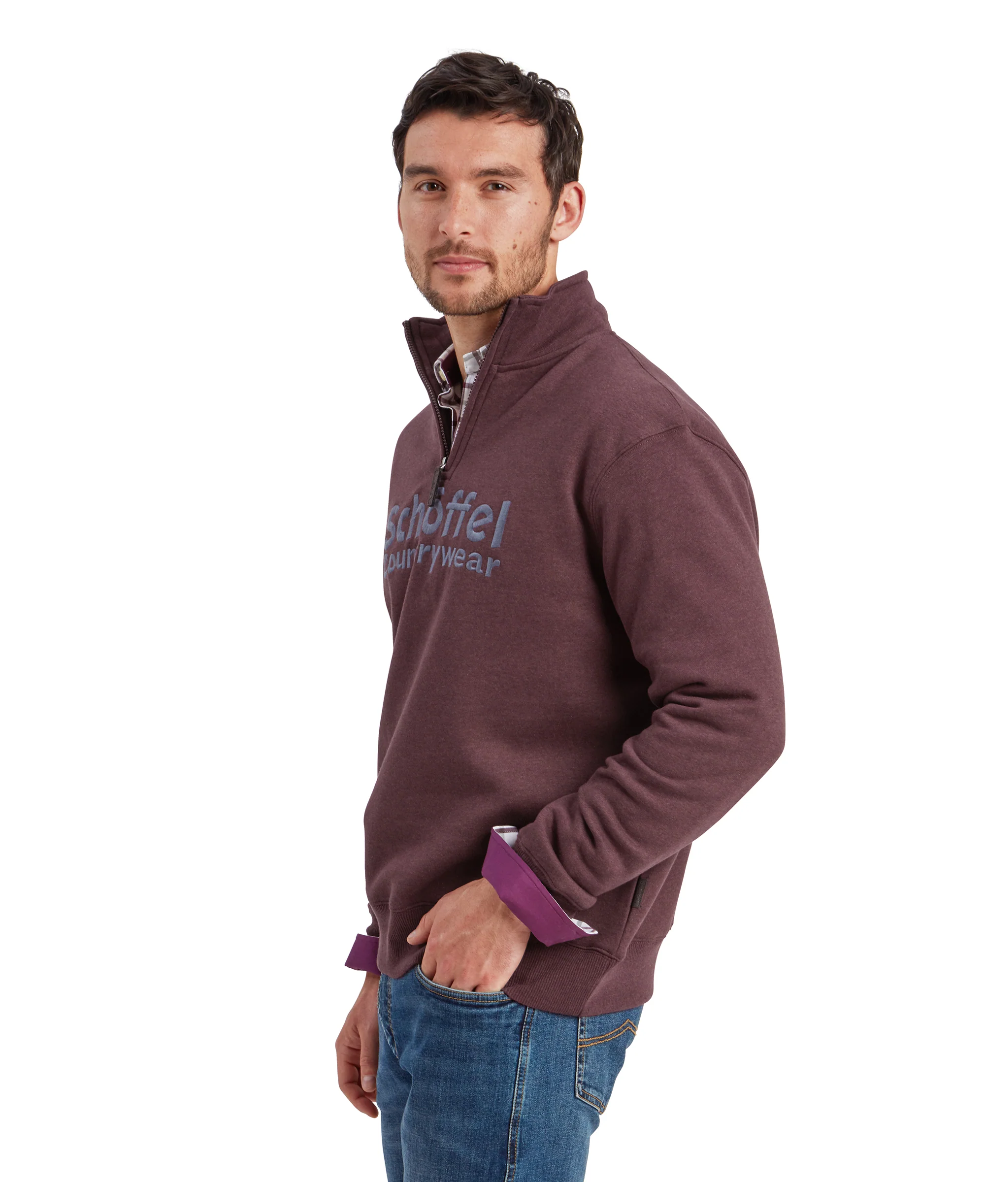Bude Quarter Zip Sweatshirt - Wine Marl - Image 4