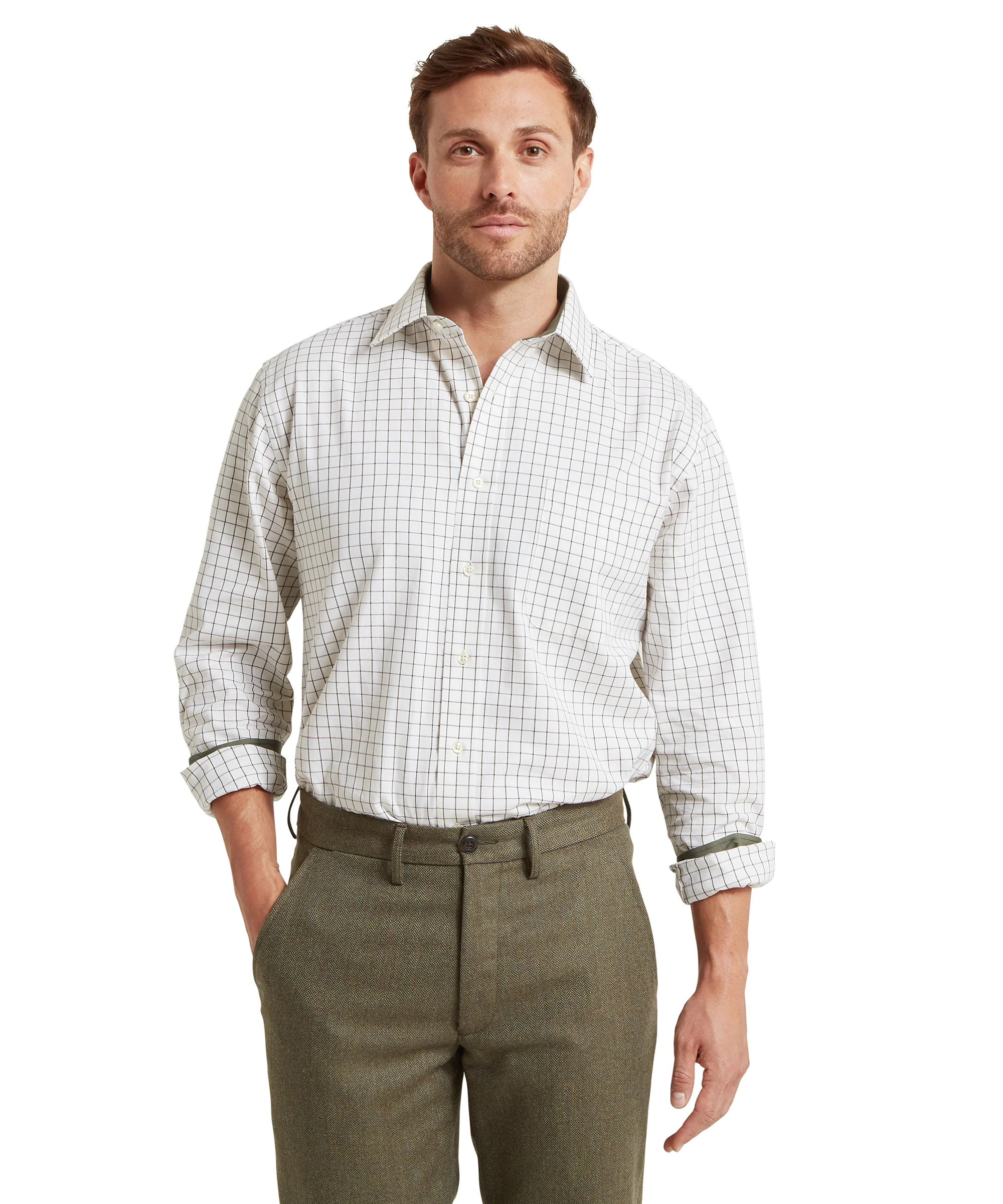 Burnham Tattersall Classic Shirt - Dark Olive Tattersall - Image 3