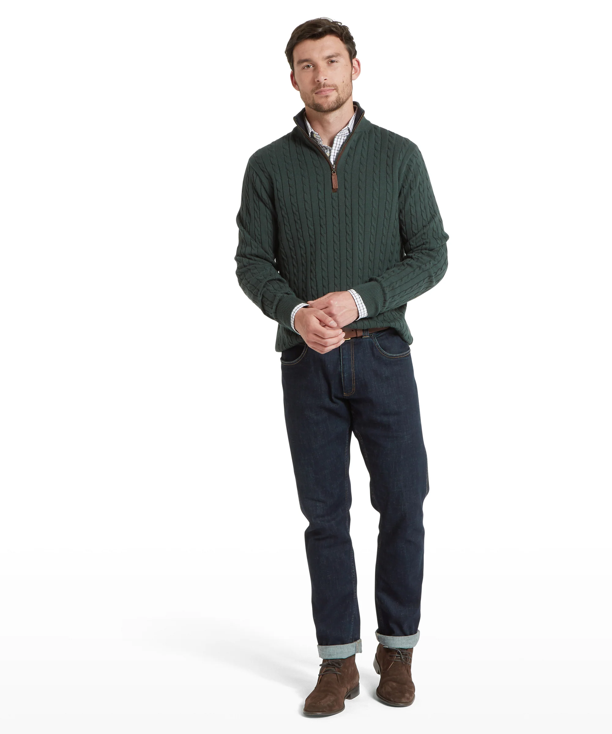 Calton Cotton Cashmere Cable Quarter Zip Jumper - Botanical Green - Image 4