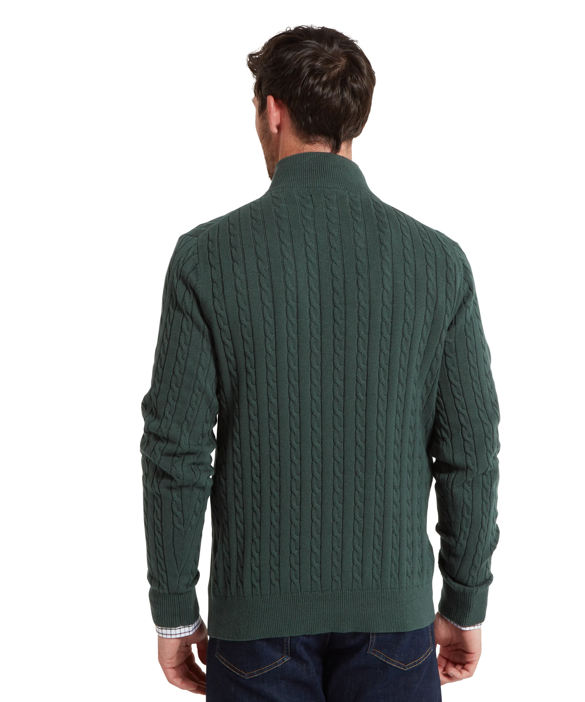 Calton Cotton Cashmere Cable Quarter Zip Jumper - Botanical Green - Image 6