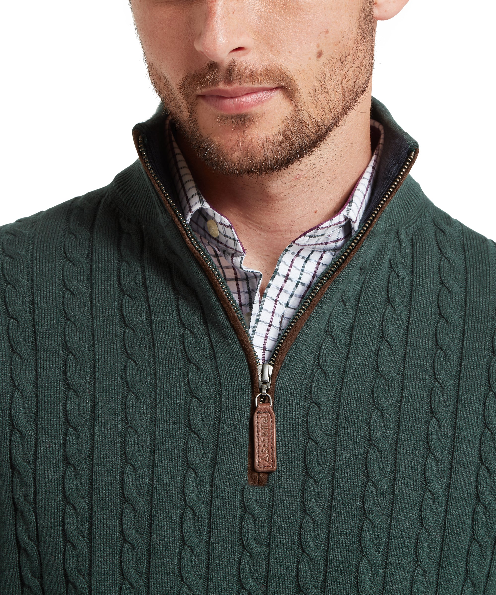 Calton Cotton Cashmere Cable Quarter Zip Jumper - Botanical Green - Image 7