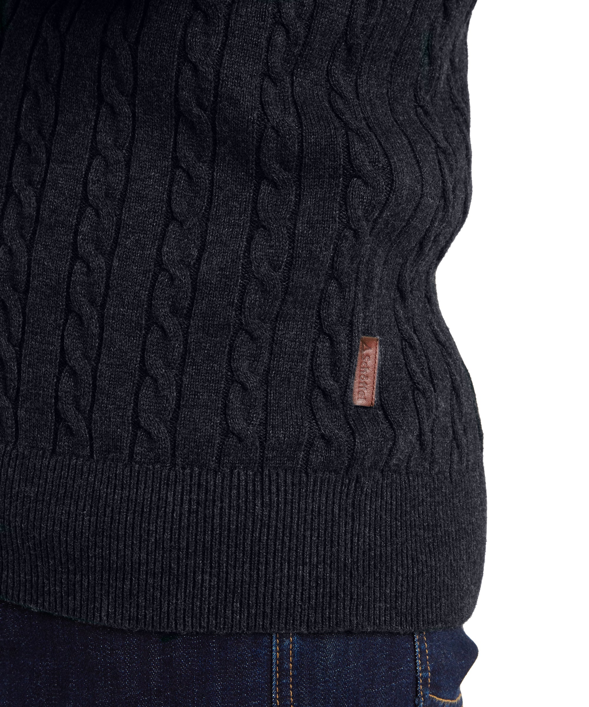 Calton Cotton Cashmere Cable Quarter Zip Jumper - Charcoal - Image 2