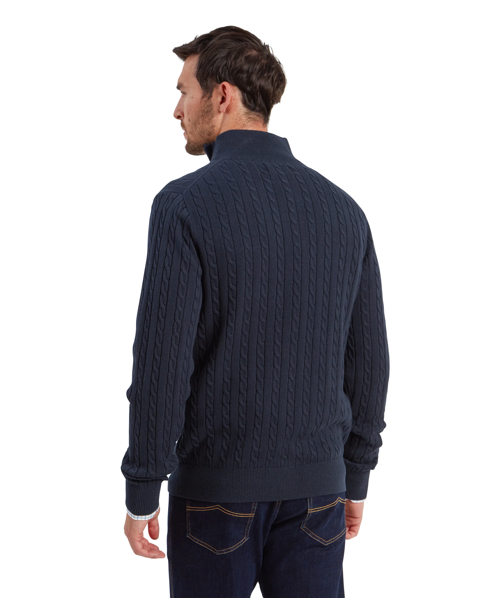 Calton Cotton Cashmere Cable Quarter Zip Jumper - Petrol Blue - Image 5