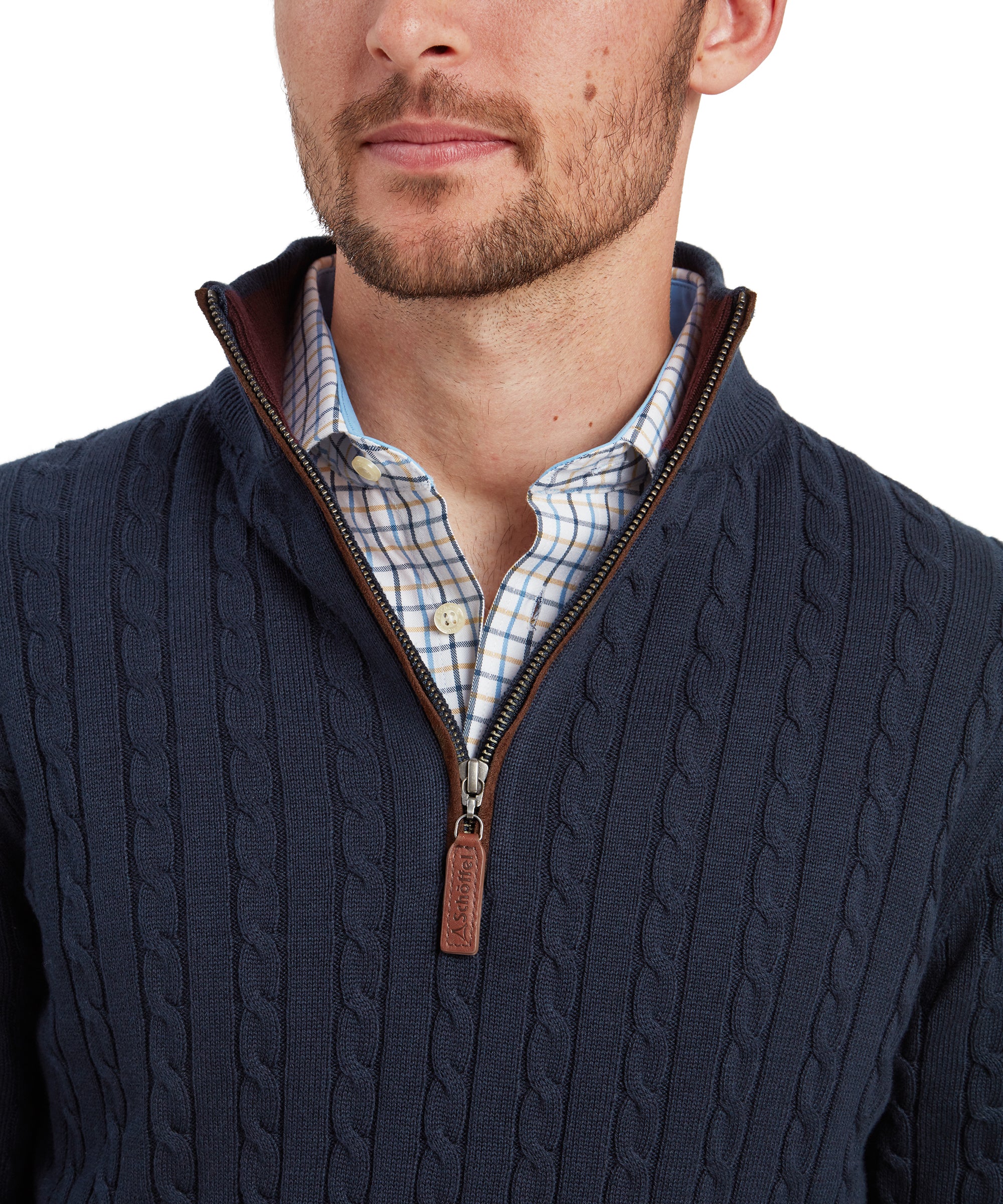 Calton Cotton Cashmere Cable Quarter Zip Jumper - Petrol Blue - Image 6
