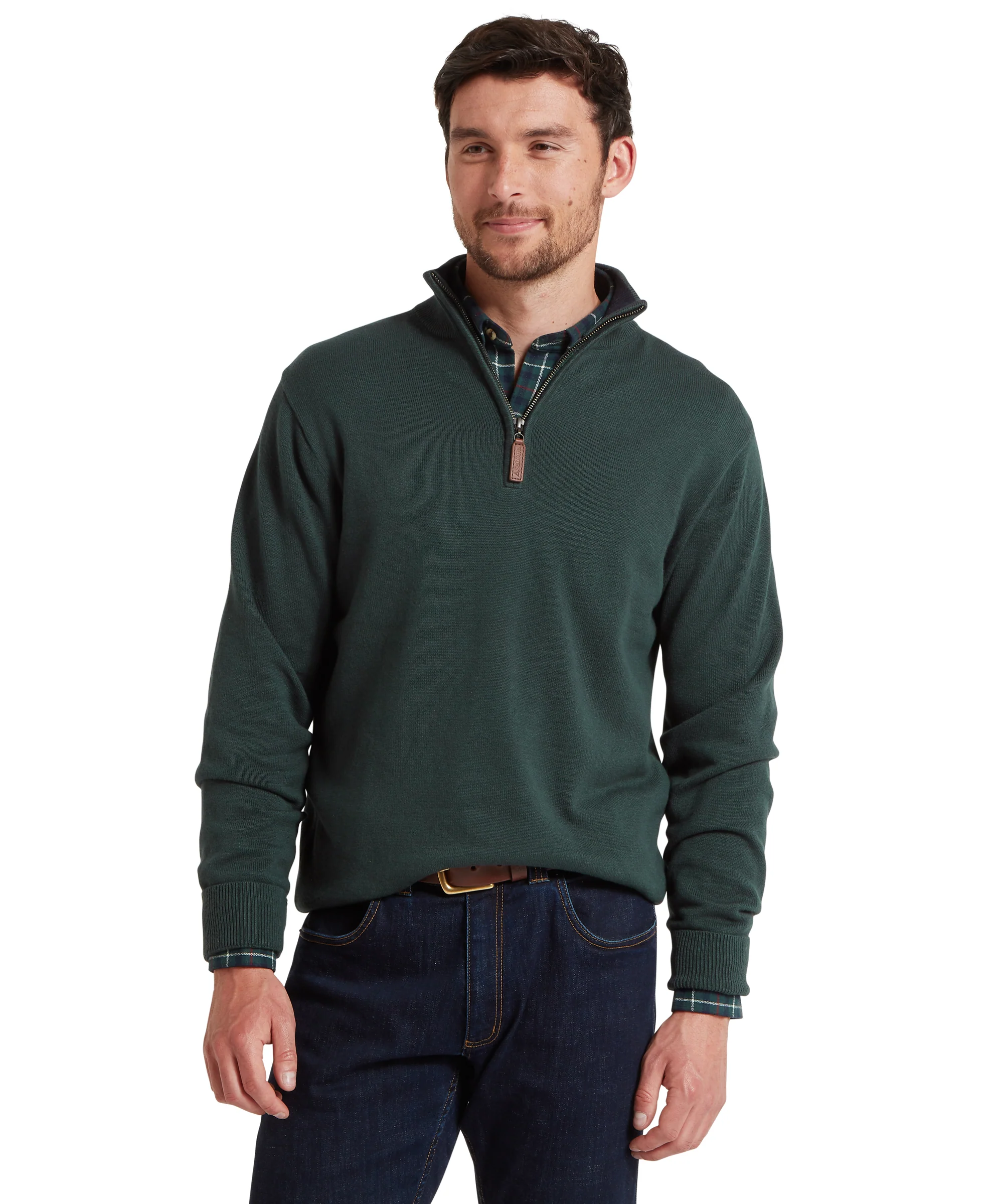 Calton Cotton Cashmere Quarter Zip Jumper - Botanical Green - Image 2