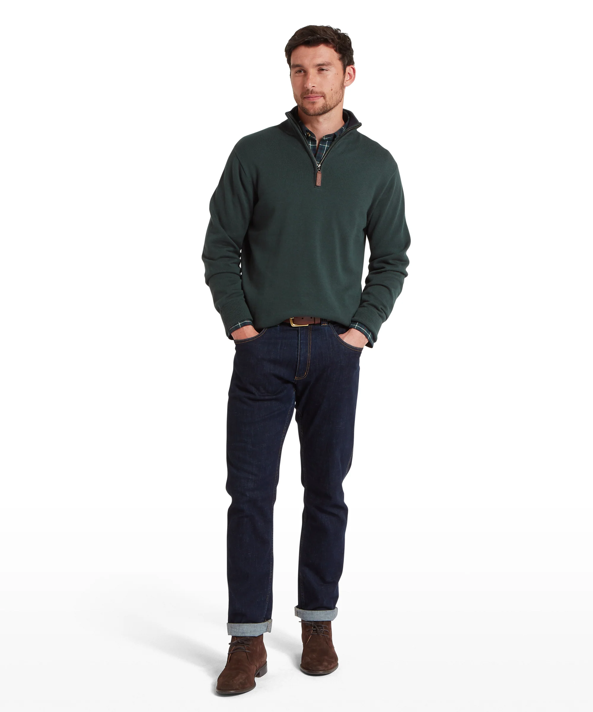 Calton Cotton Cashmere Quarter Zip Jumper - Botanical Green - Image 3