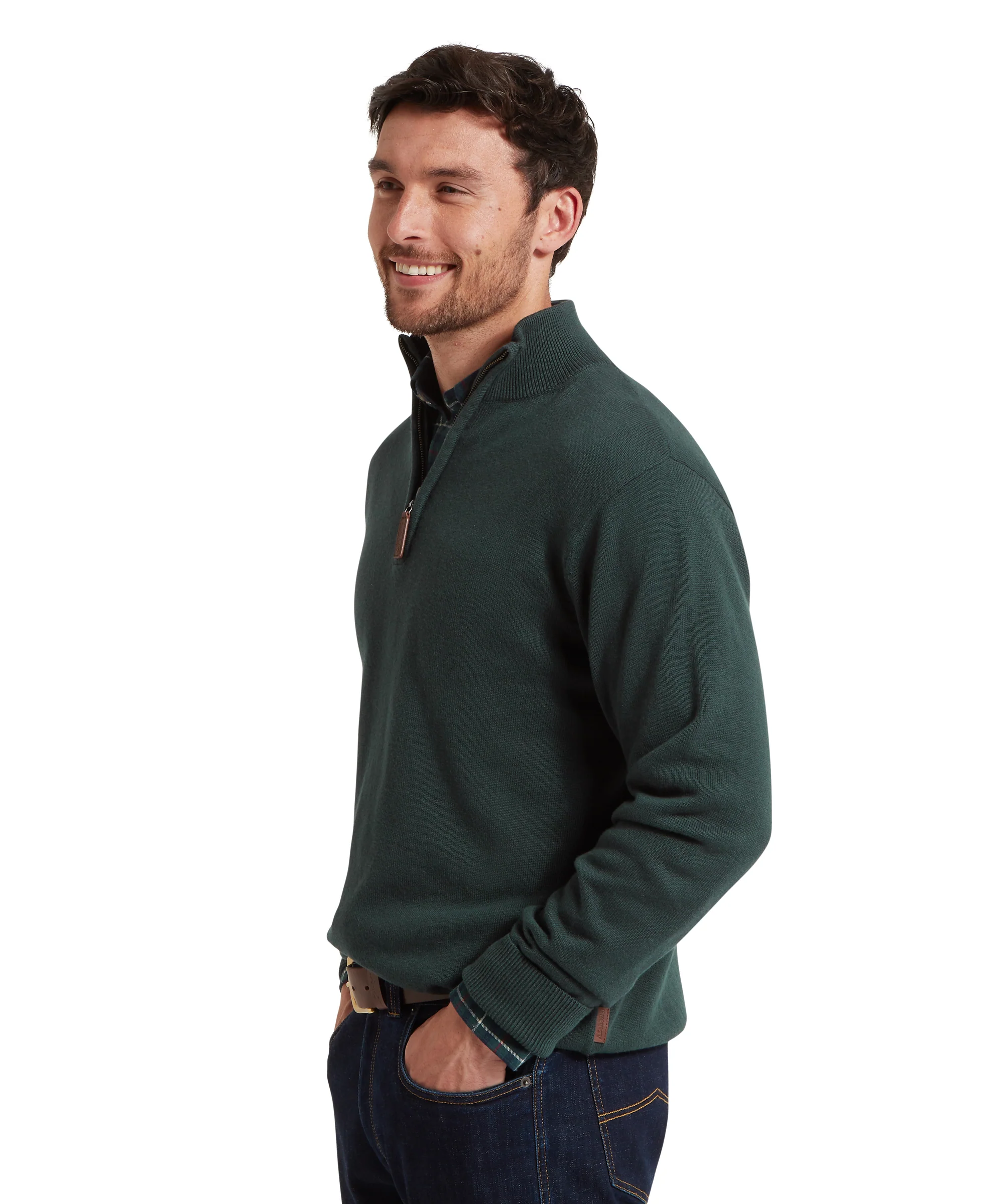 Calton Cotton Cashmere Quarter Zip Jumper - Botanical Green - Image 4