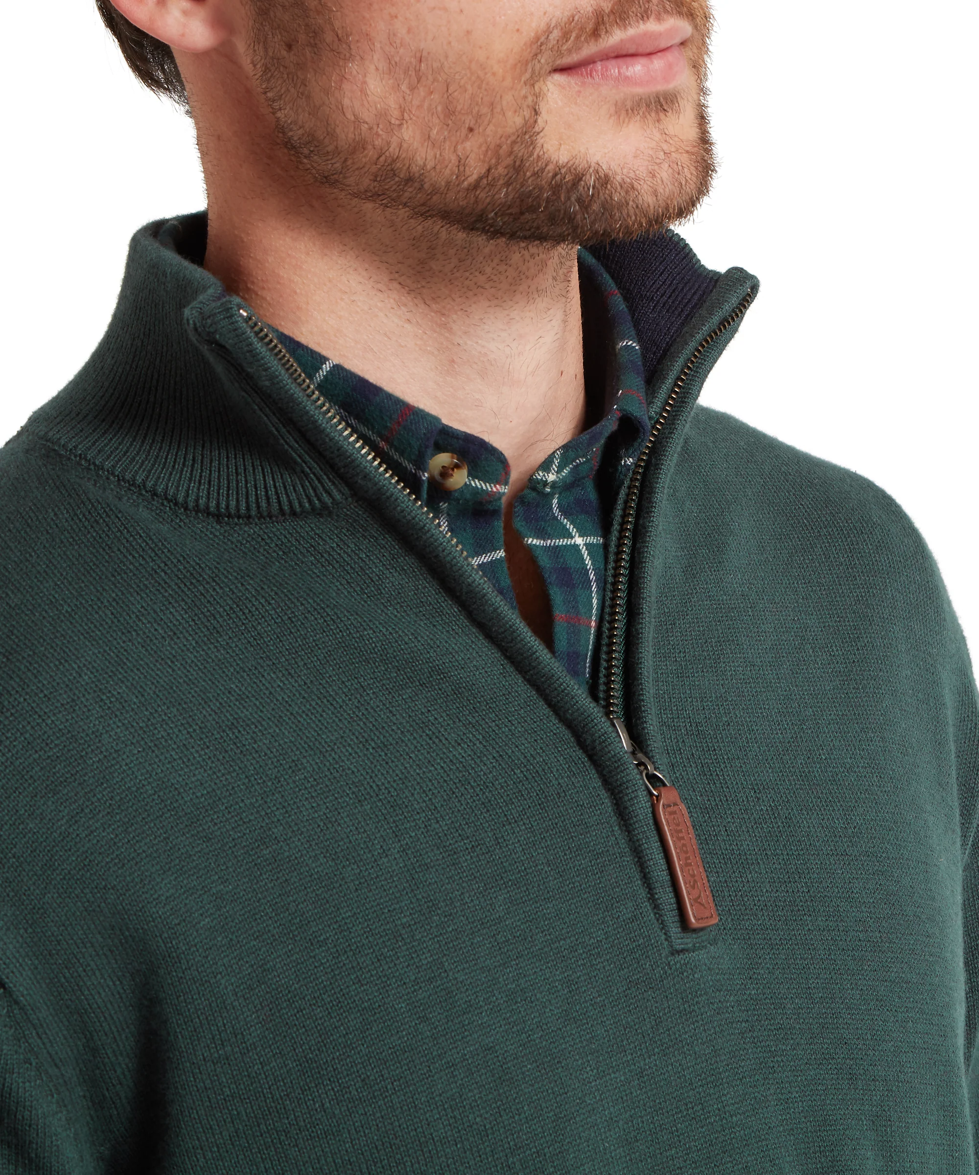 Calton Cotton Cashmere Quarter Zip Jumper - Botanical Green - Image 6