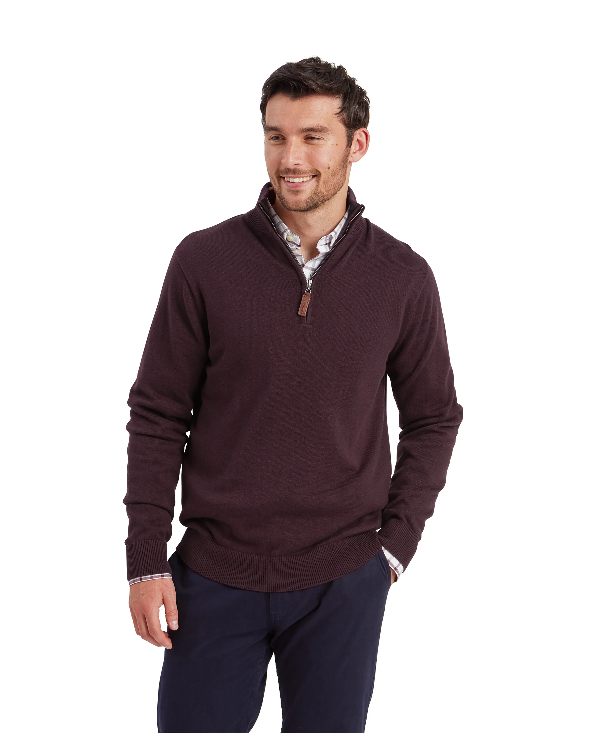 Calton Cotton Cashmere Quarter Zip Jumper - Wine - Image 2