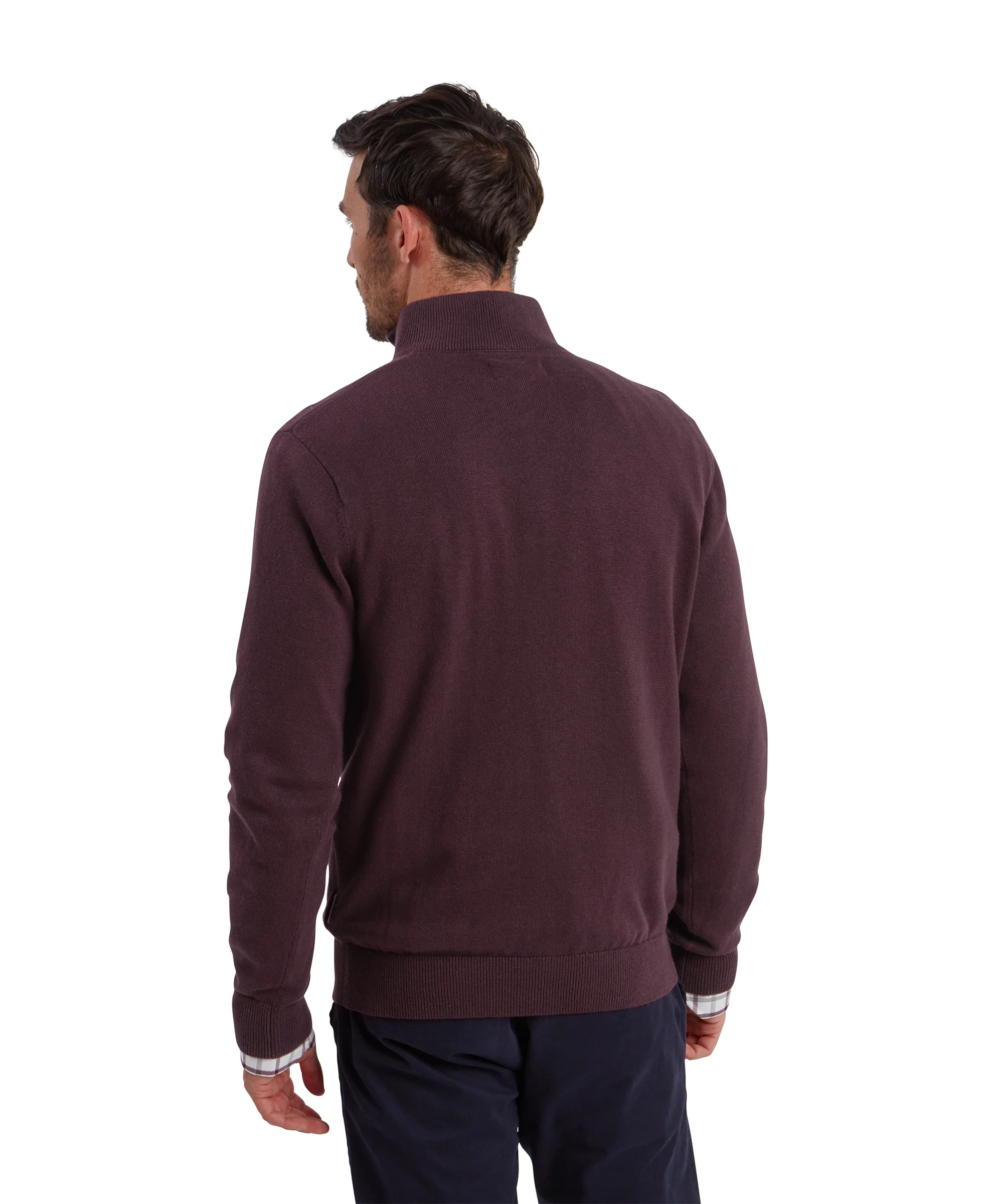 Calton Cotton Cashmere Quarter Zip Jumper - Wine - Image 5