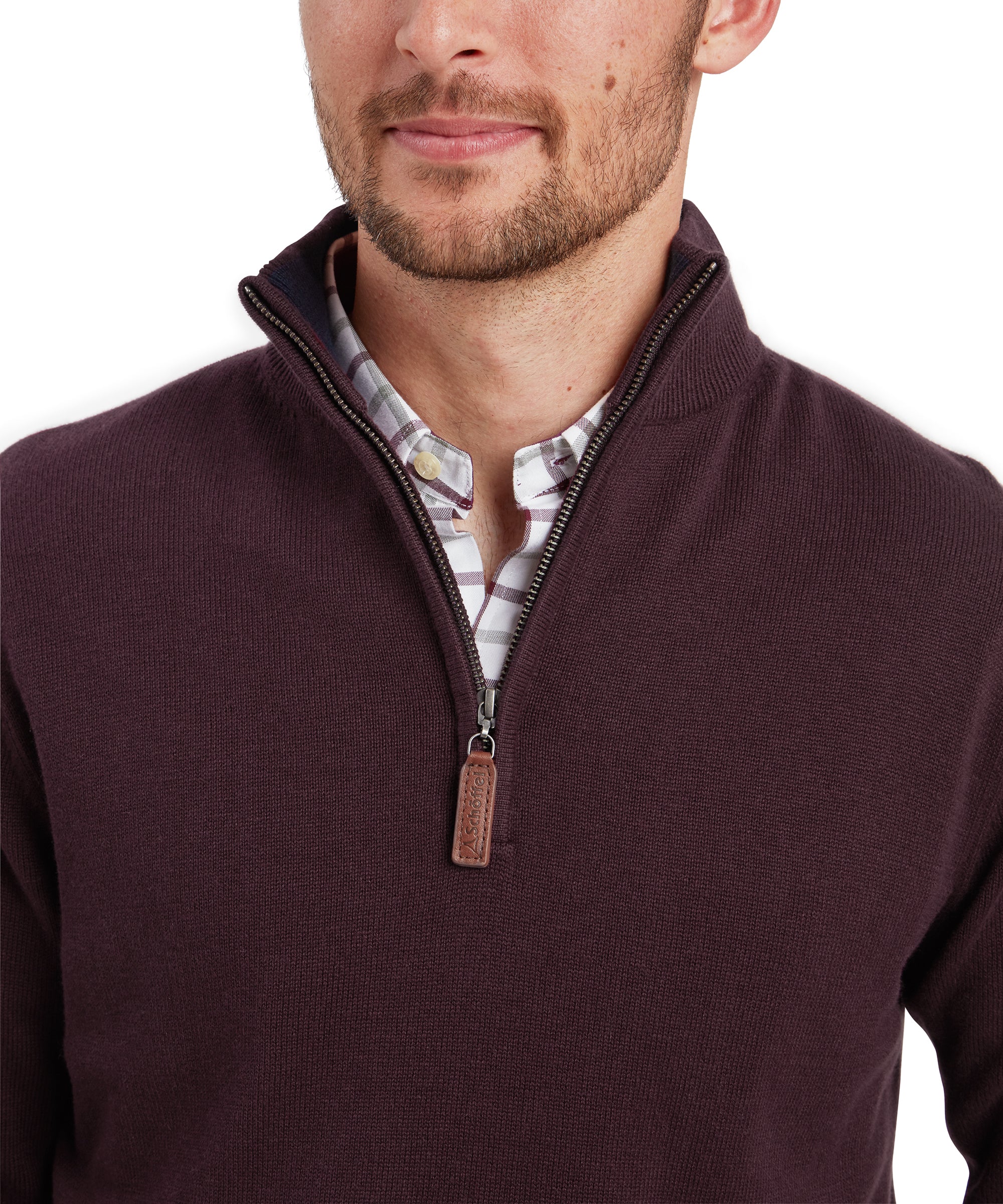 Calton Cotton Cashmere Quarter Zip Jumper - Wine - Image 6