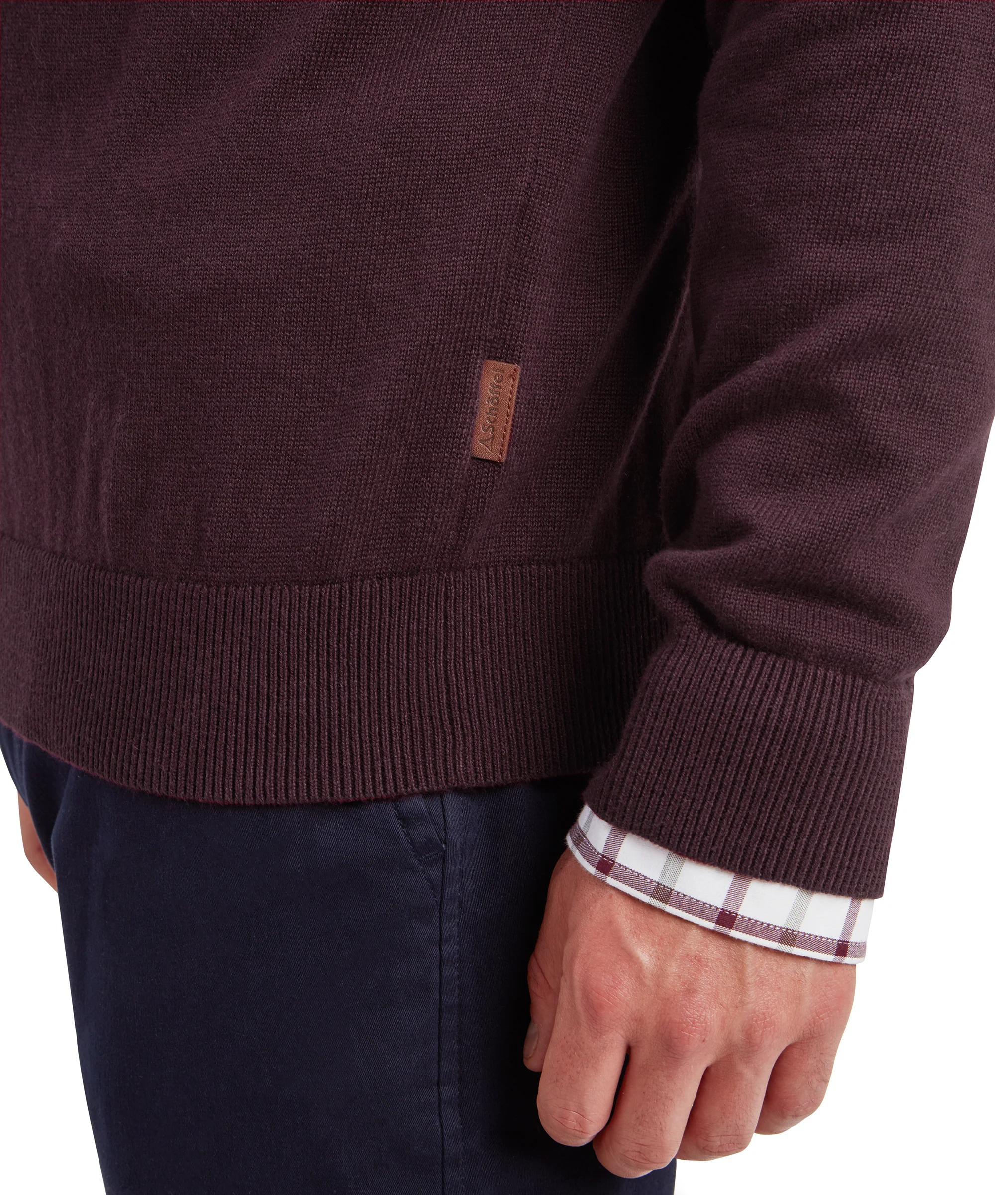 Calton Cotton Cashmere Quarter Zip Jumper - Wine - Image 7