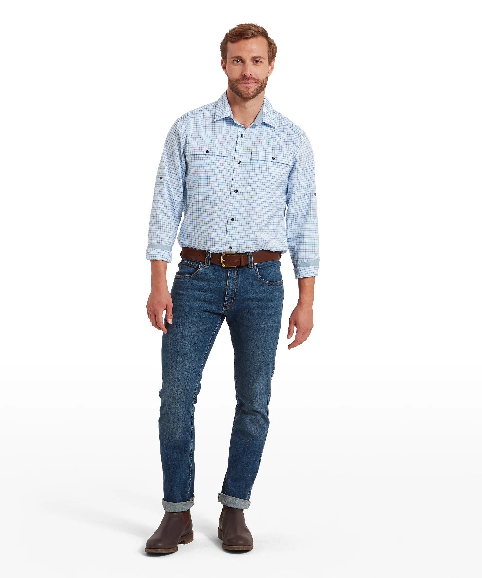 Findhorn Technical Fishing Shirt - Mykonos Blue Check - Image 3