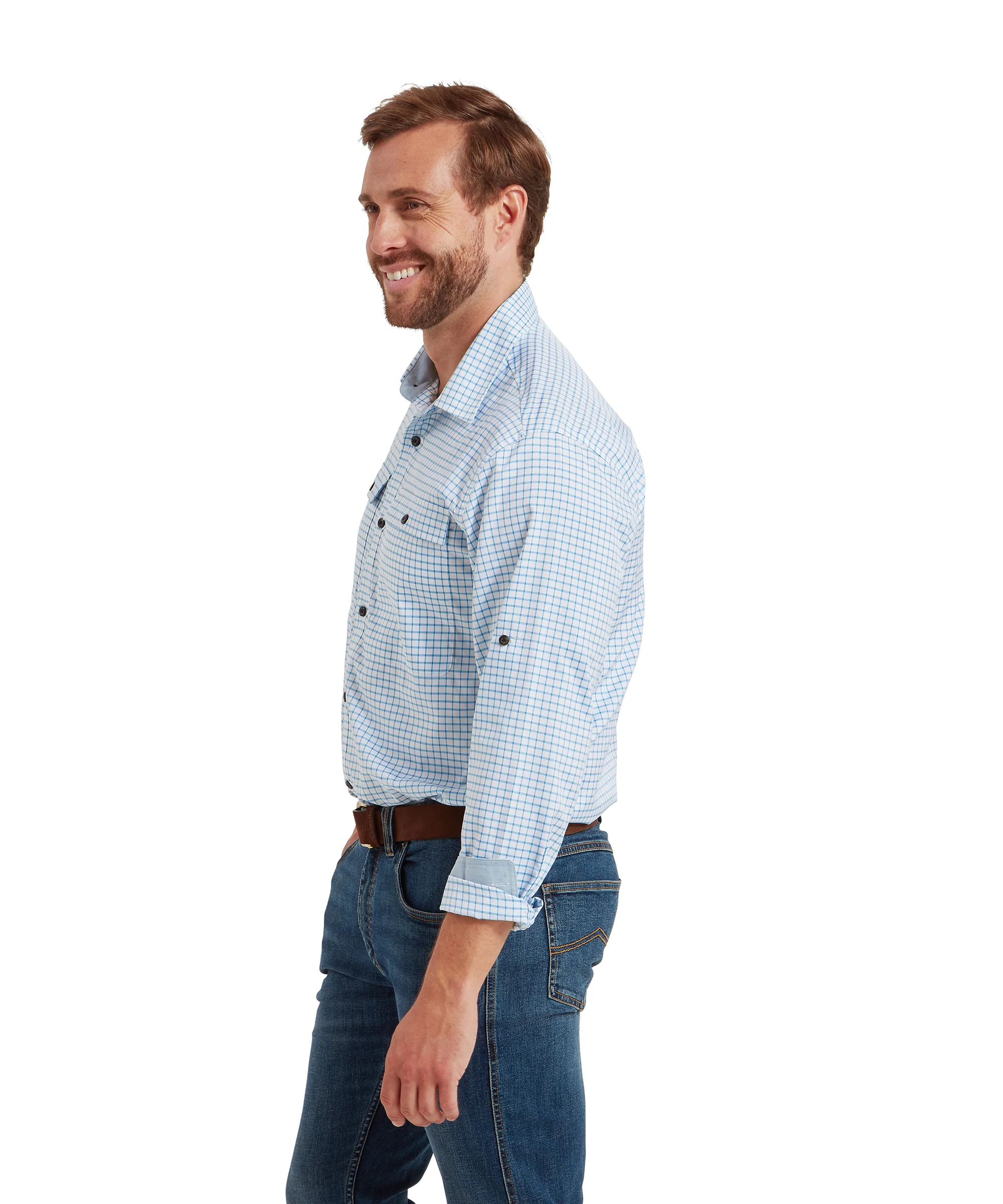 Findhorn Technical Fishing Shirt - Mykonos Blue Check - Image 5