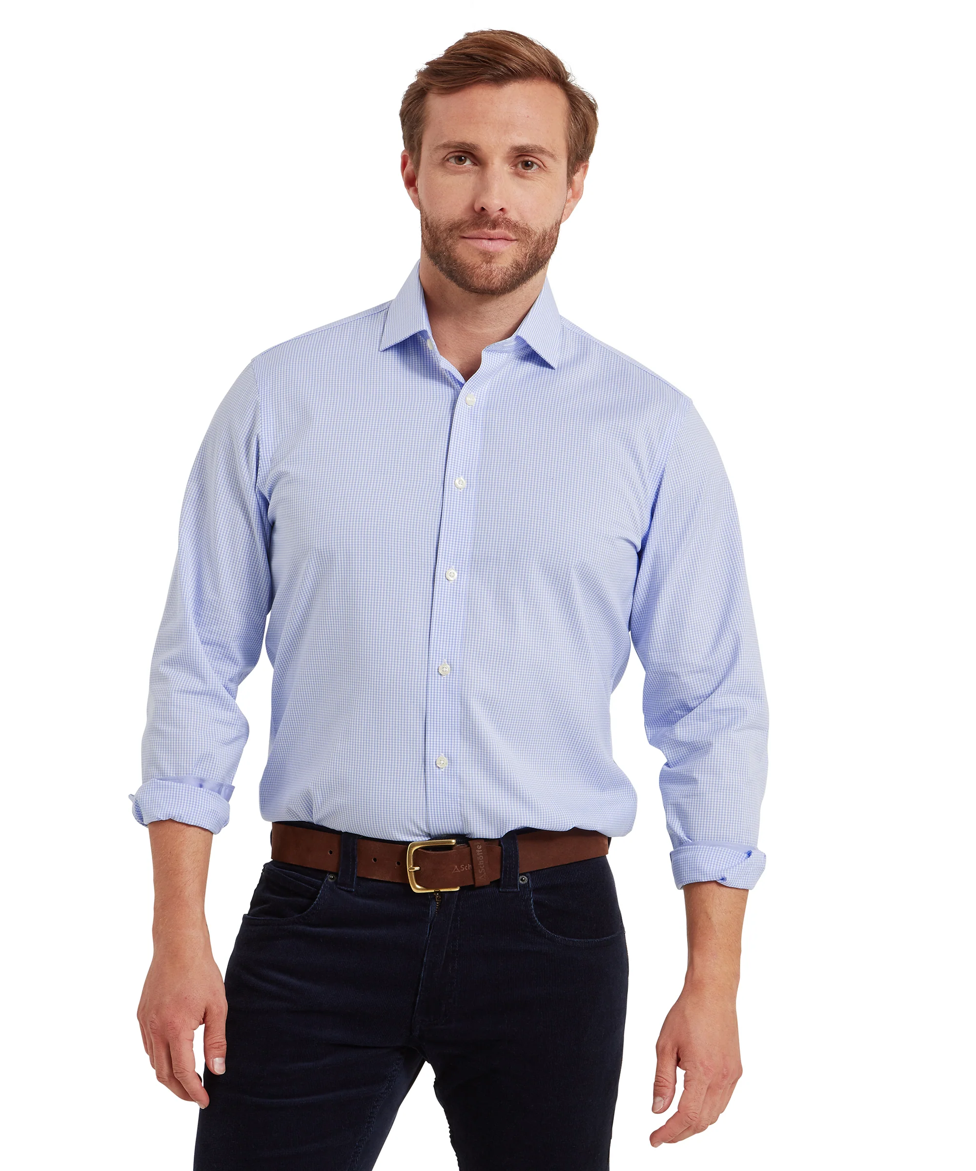 Greenwich Tailored Shirt - Light Blue Micro Check - Image 2
