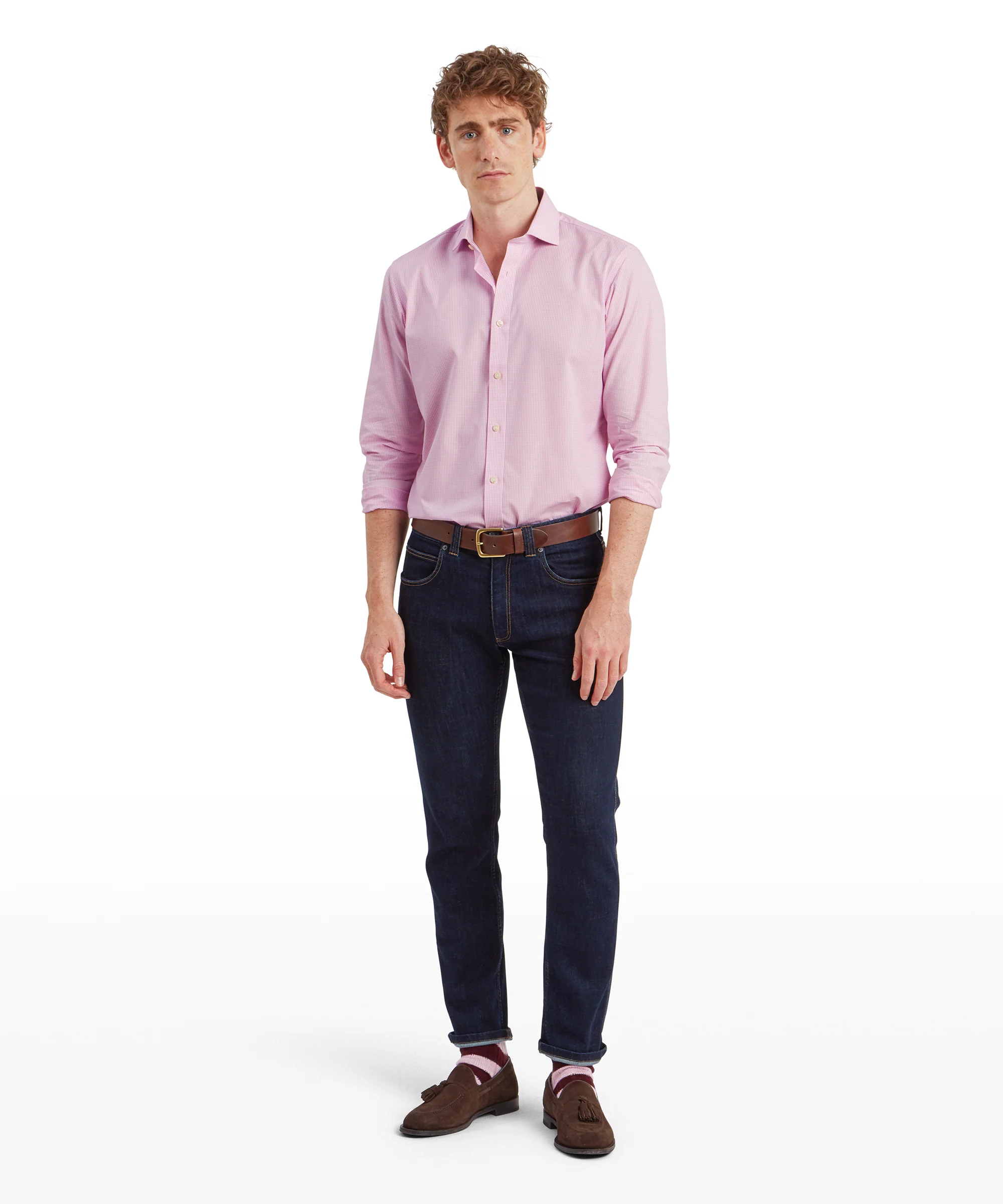 Greenwich Tailored Shirt - Light Pink Micro Check - Image 3