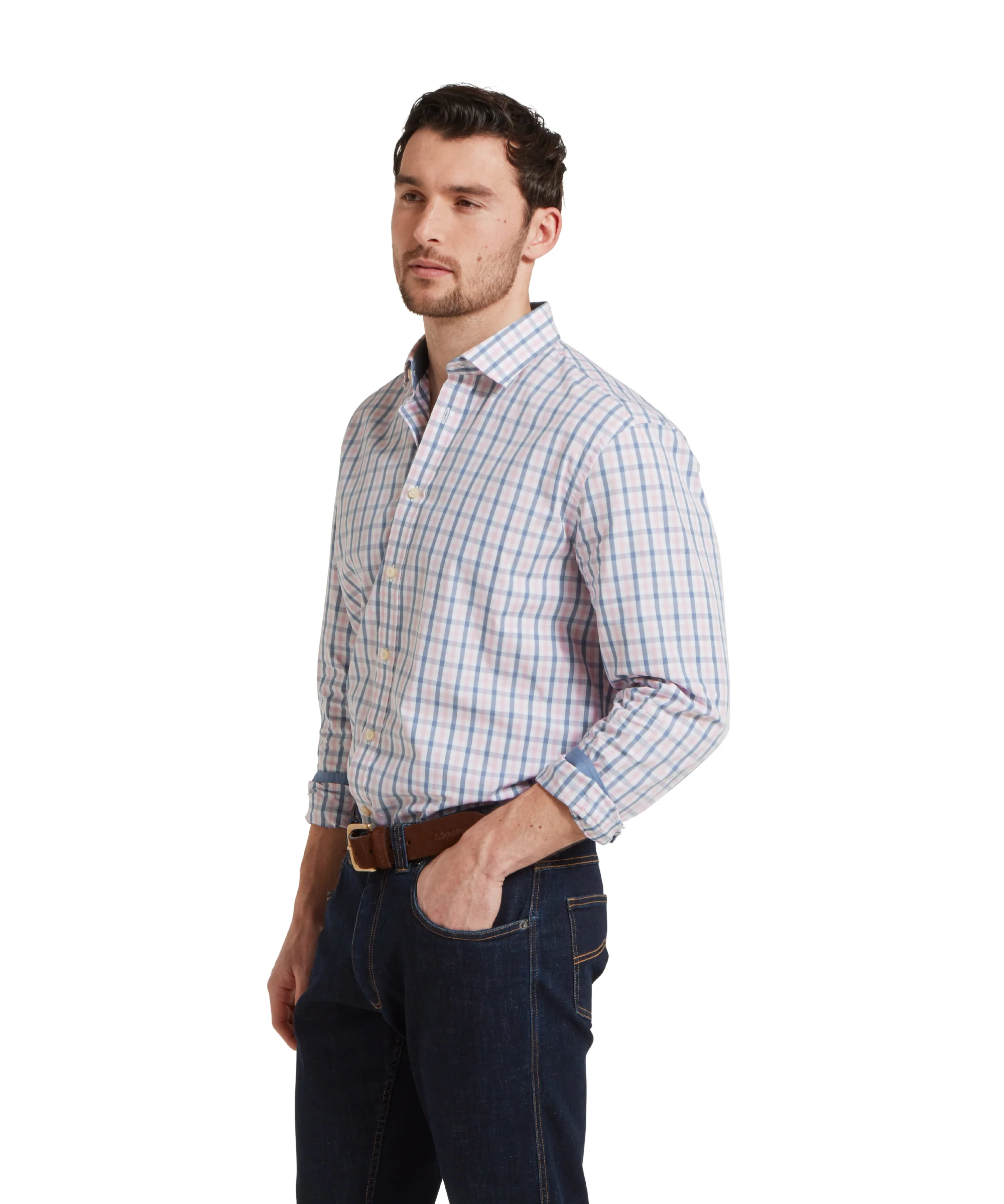 Hebden Tailored Shirt - Dark Denim/Pink - Image 4