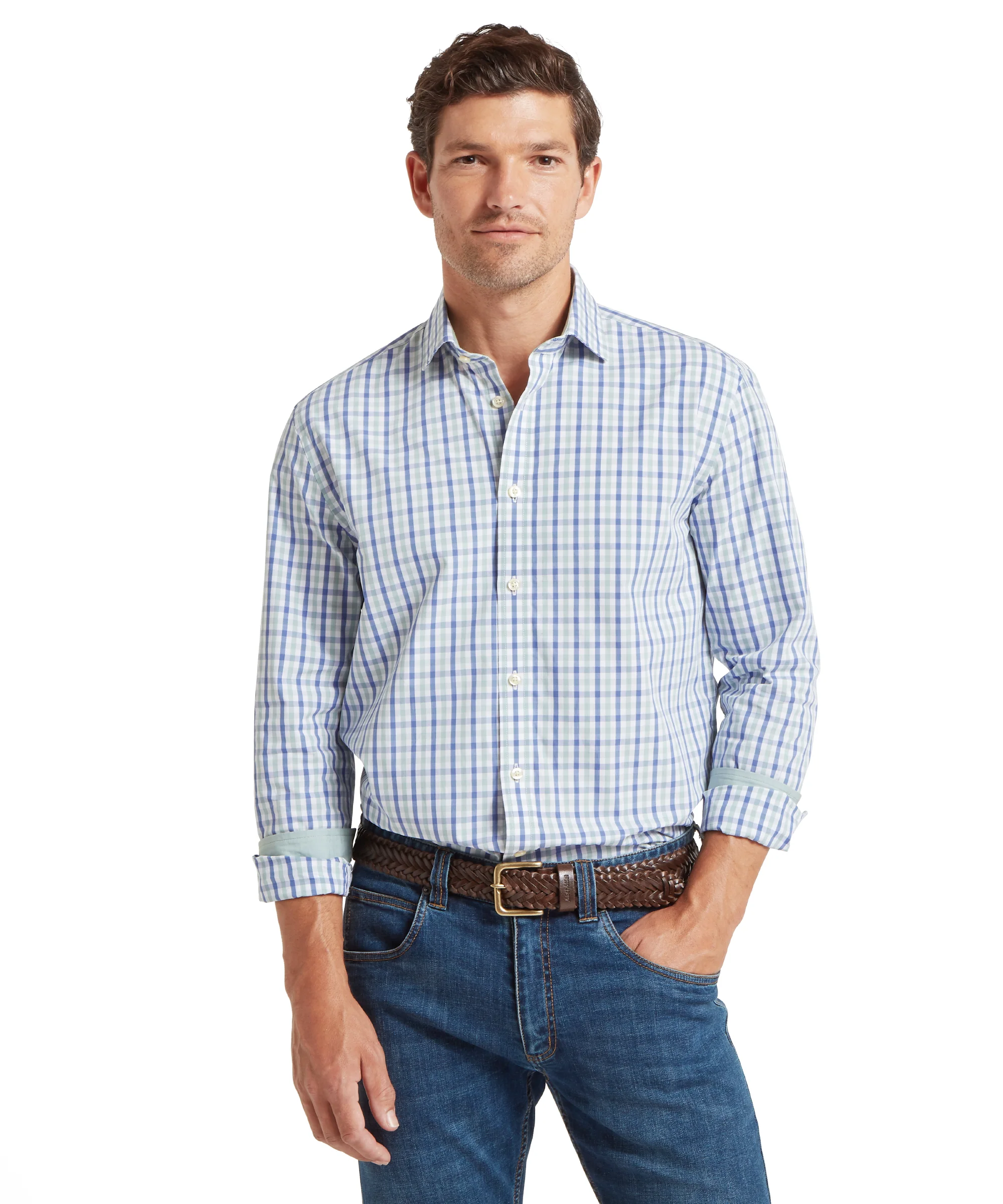 Hebden Tailored Shirt - Mist Blue/Vintage Indigo Check - Image 2