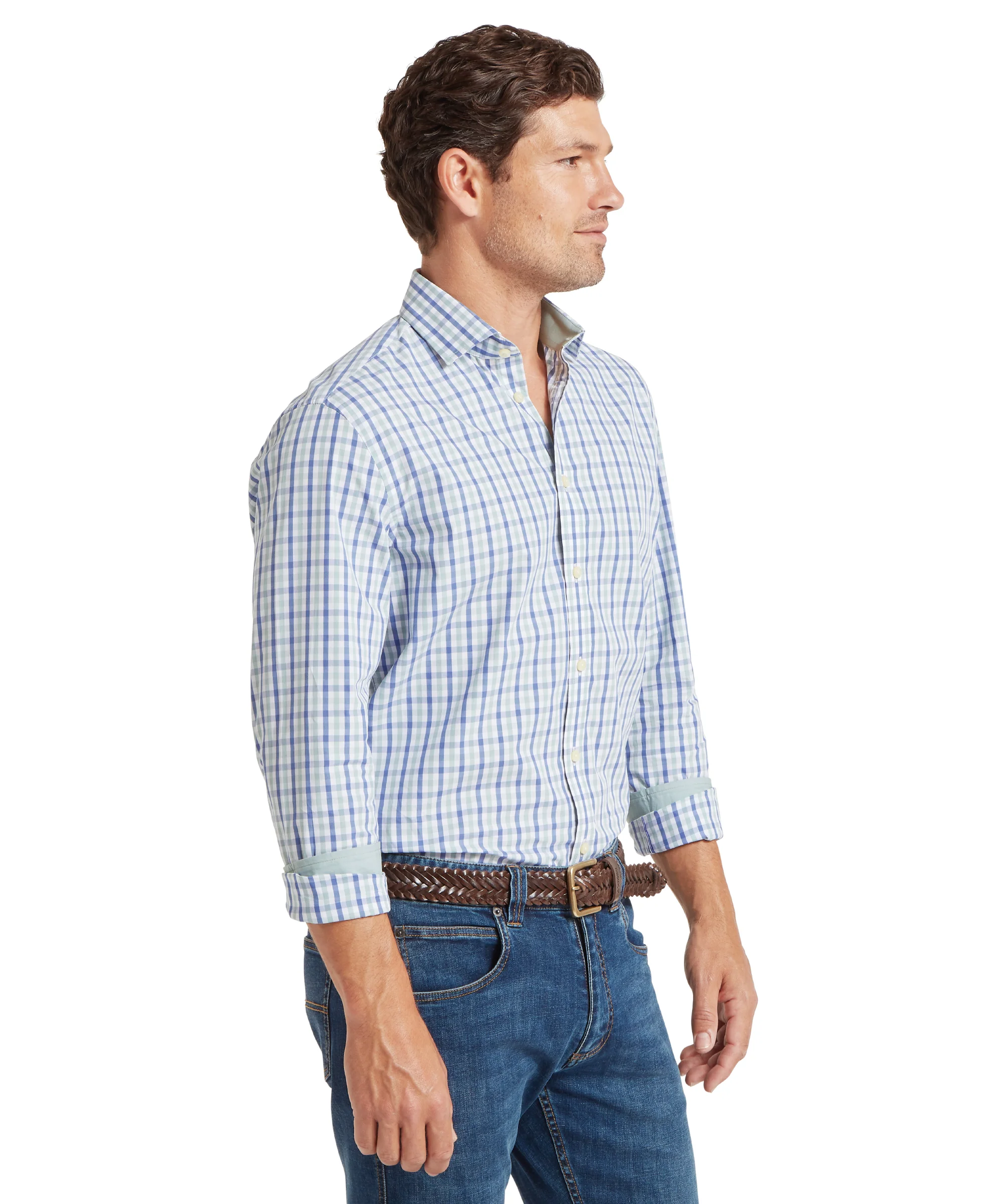Hebden Tailored Shirt - Mist Blue/Vintage Indigo Check - Image 4