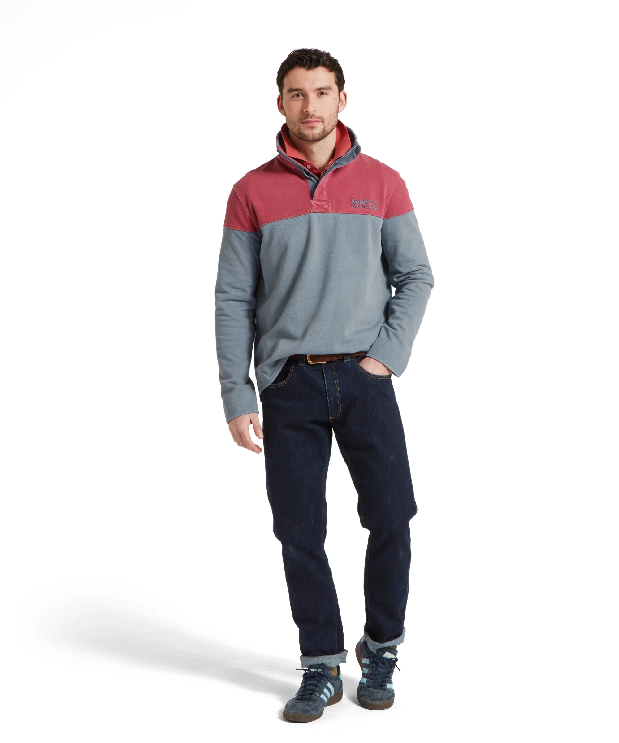 Helford Heritage Quarter Zip Sweatshirt - Slate Red/Dark Pigeon Blue - Image 3