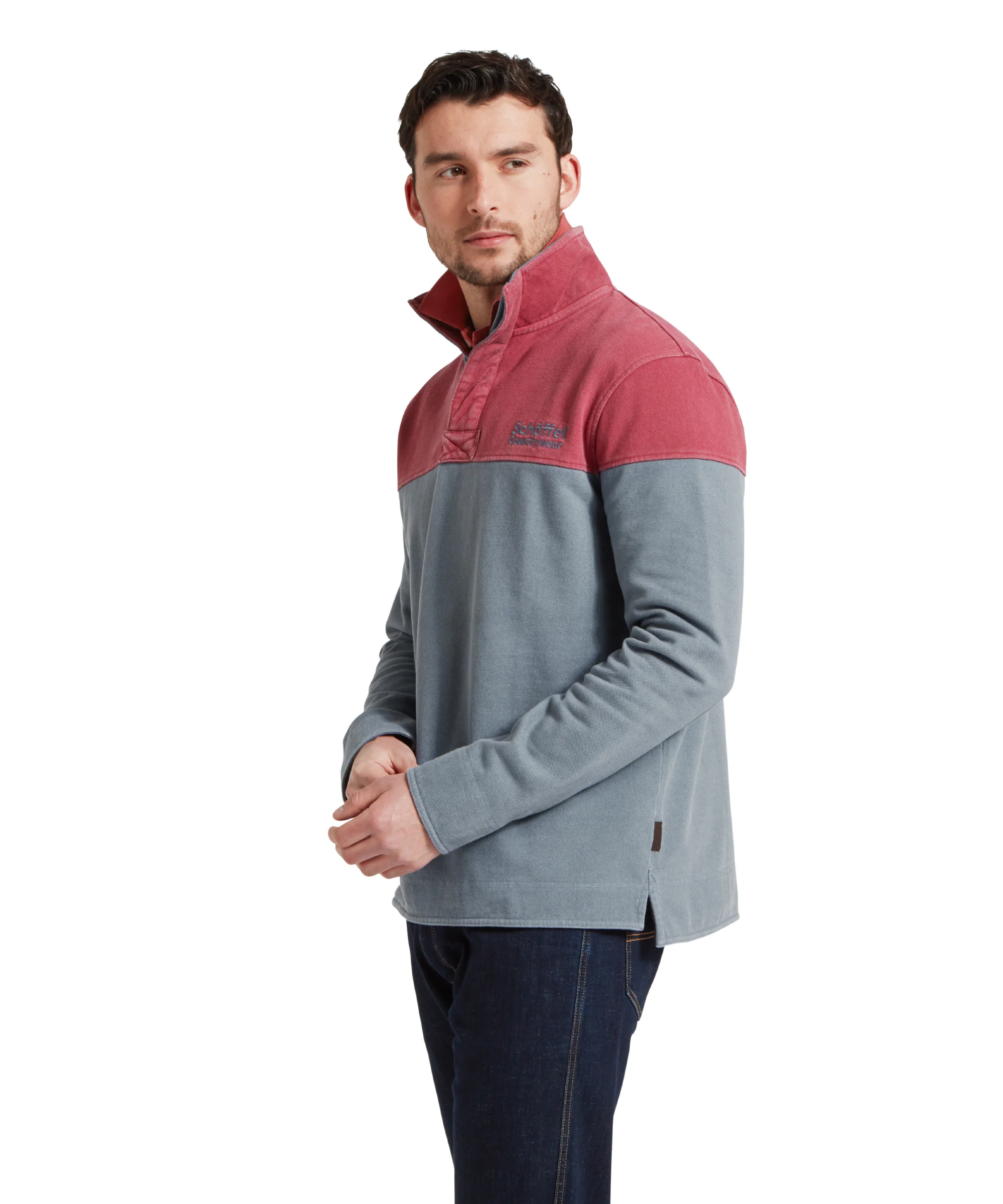 Helford Heritage Quarter Zip Sweatshirt - Slate Red/Dark Pigeon Blue - Image 4