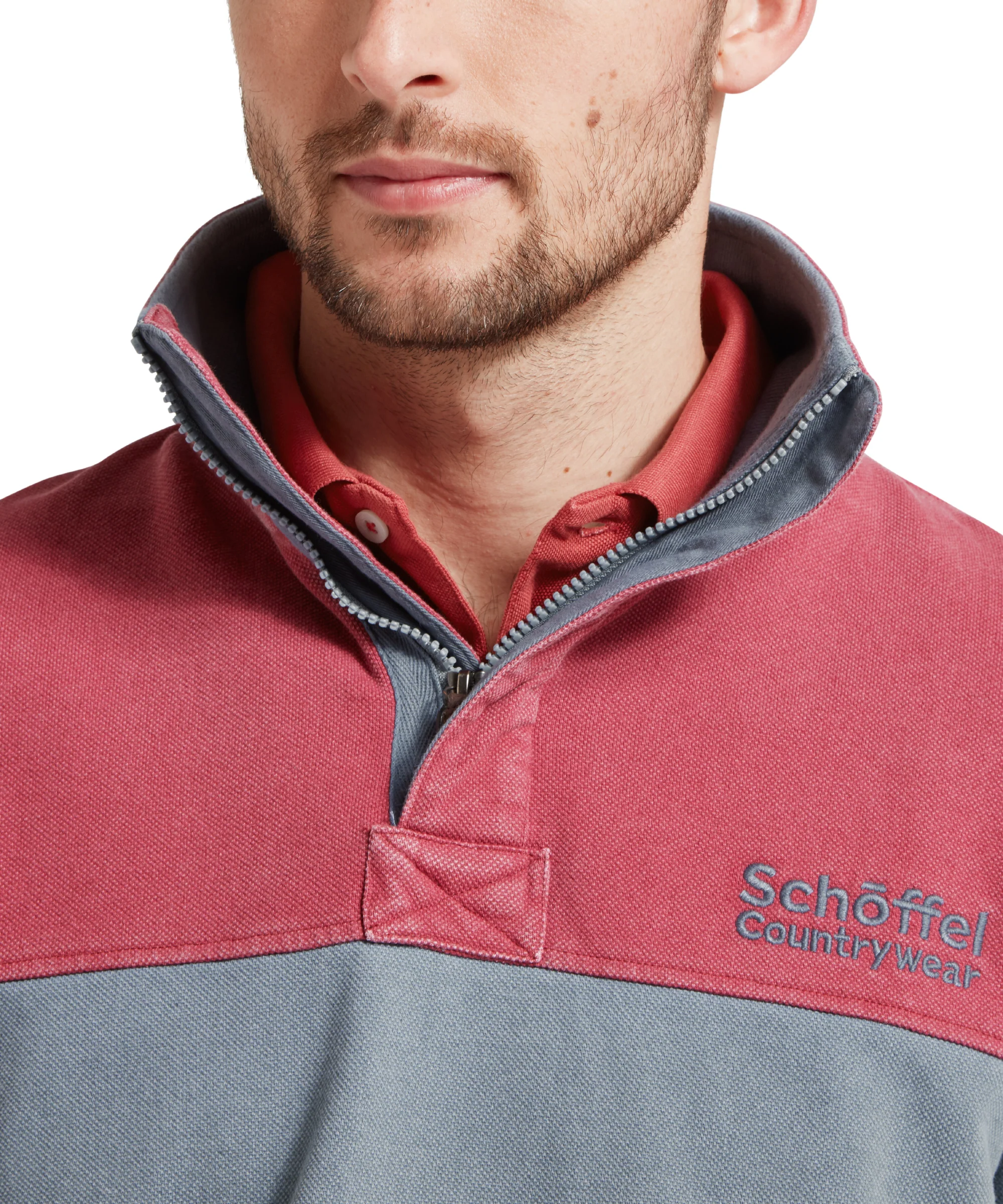 Helford Heritage Quarter Zip Sweatshirt - Slate Red/Dark Pigeon Blue - Image 6