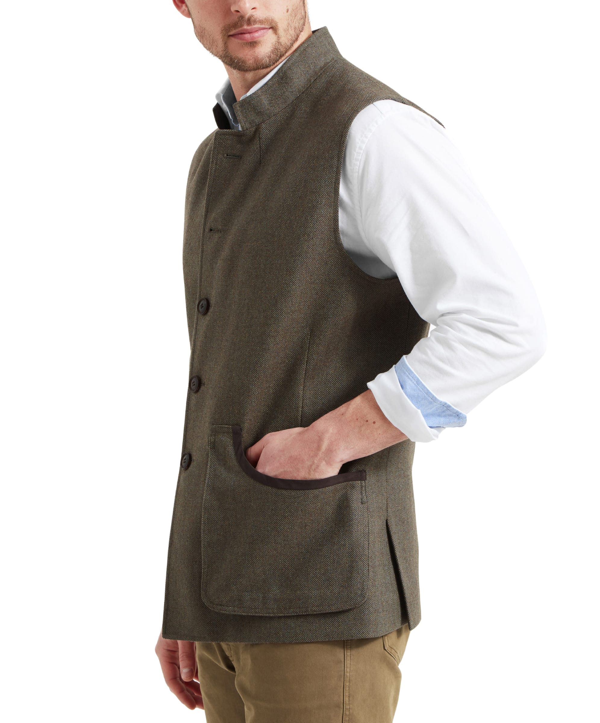 Holcot Tweed Waistcoat - Loden Green Herringbone Tweed - Image 4