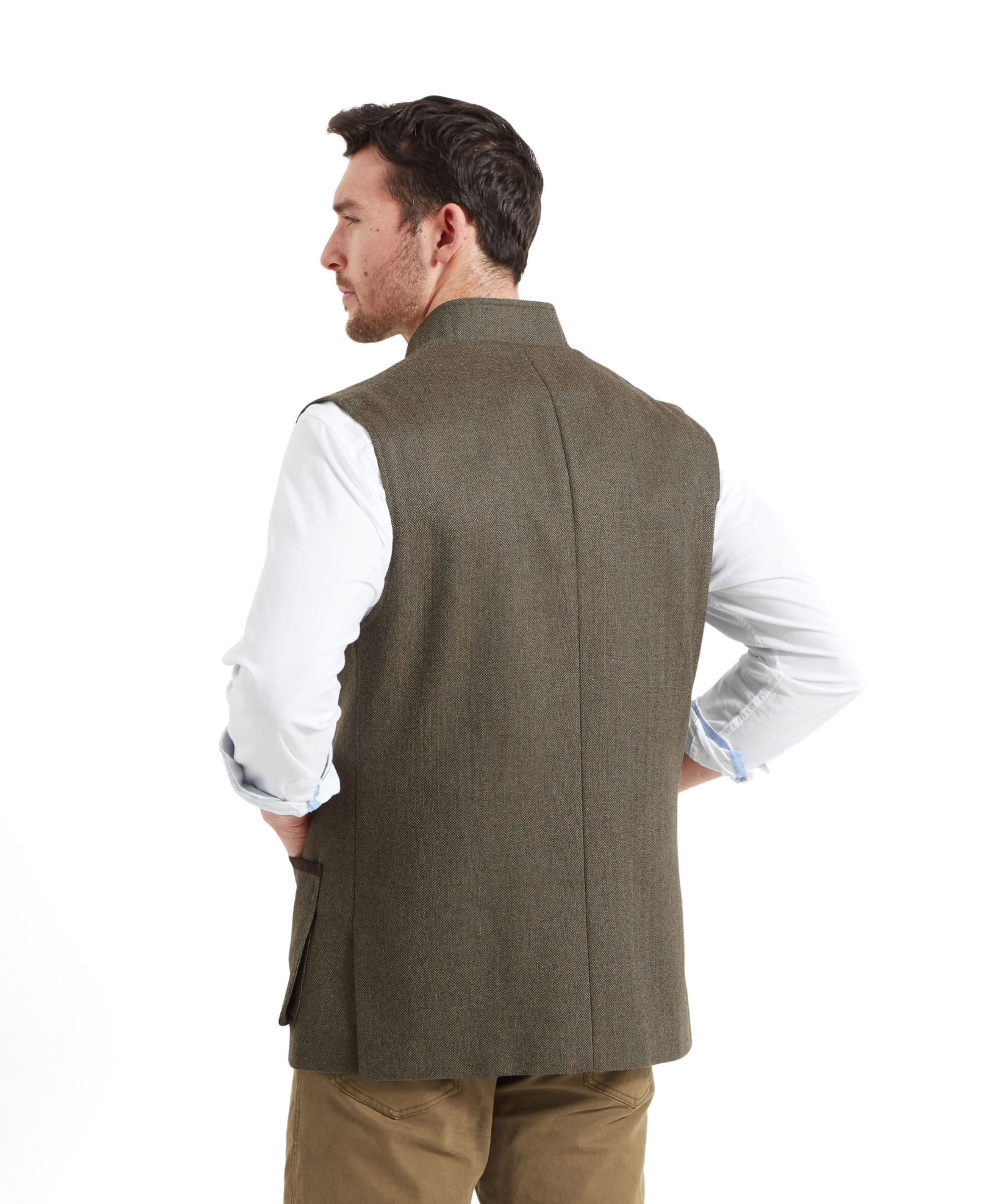 Holcot Tweed Waistcoat - Loden Green Herringbone Tweed - Image 5