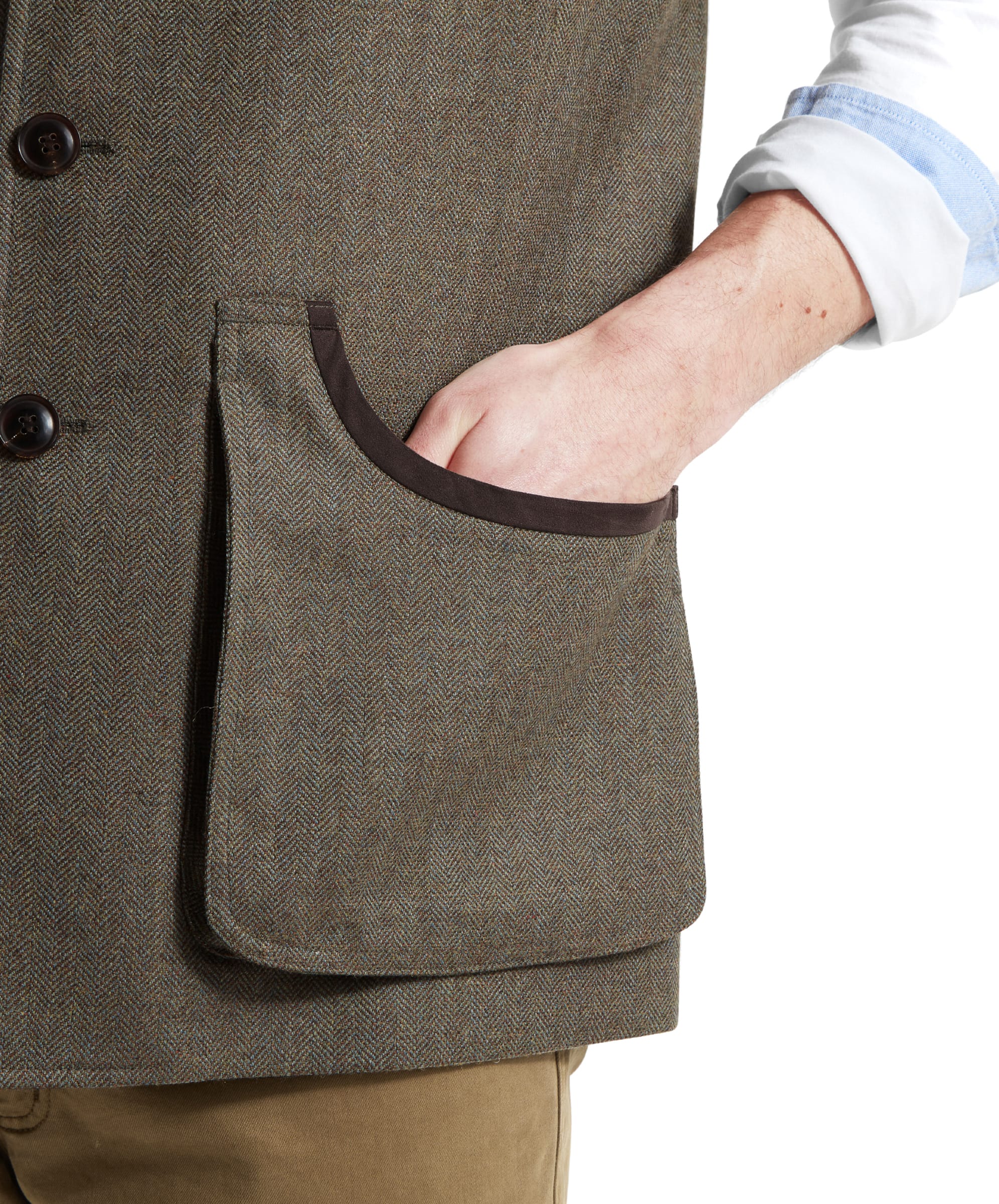 Holcot Tweed Waistcoat - Loden Green Herringbone Tweed - Image 7