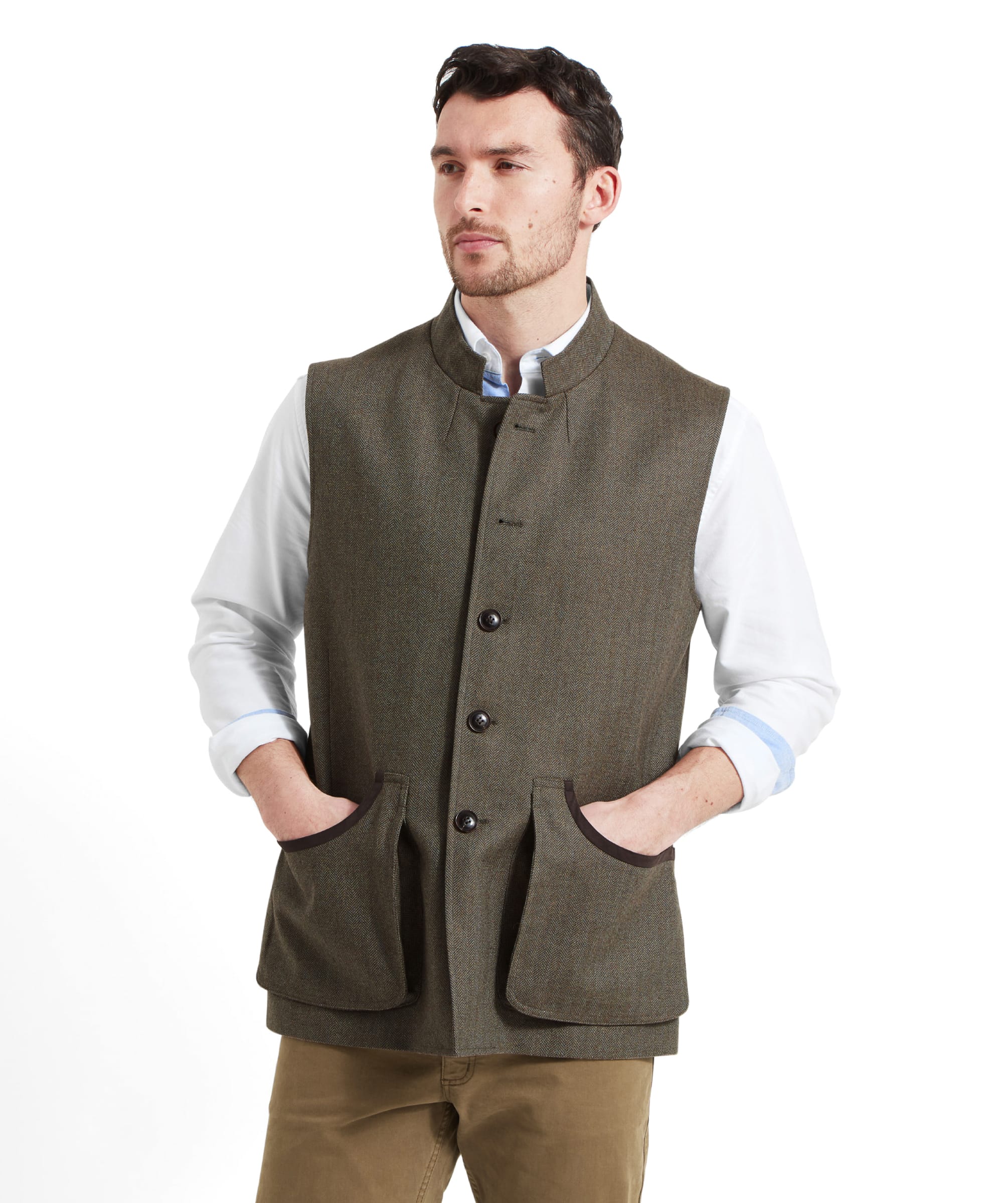 Holcot Tweed Waistcoat - Loden Green Herringbone Tweed - Image 8