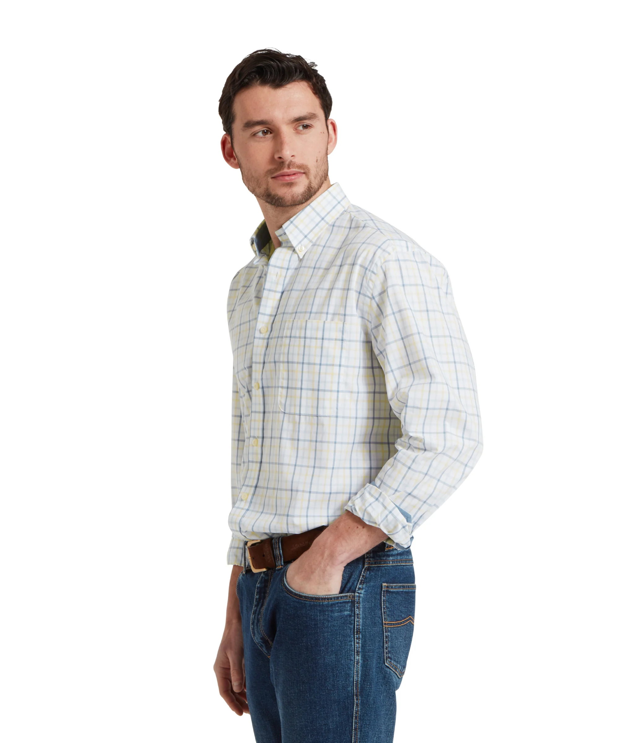 Holkham Classic Shirt - Blue/Pastel Peach - Image 4