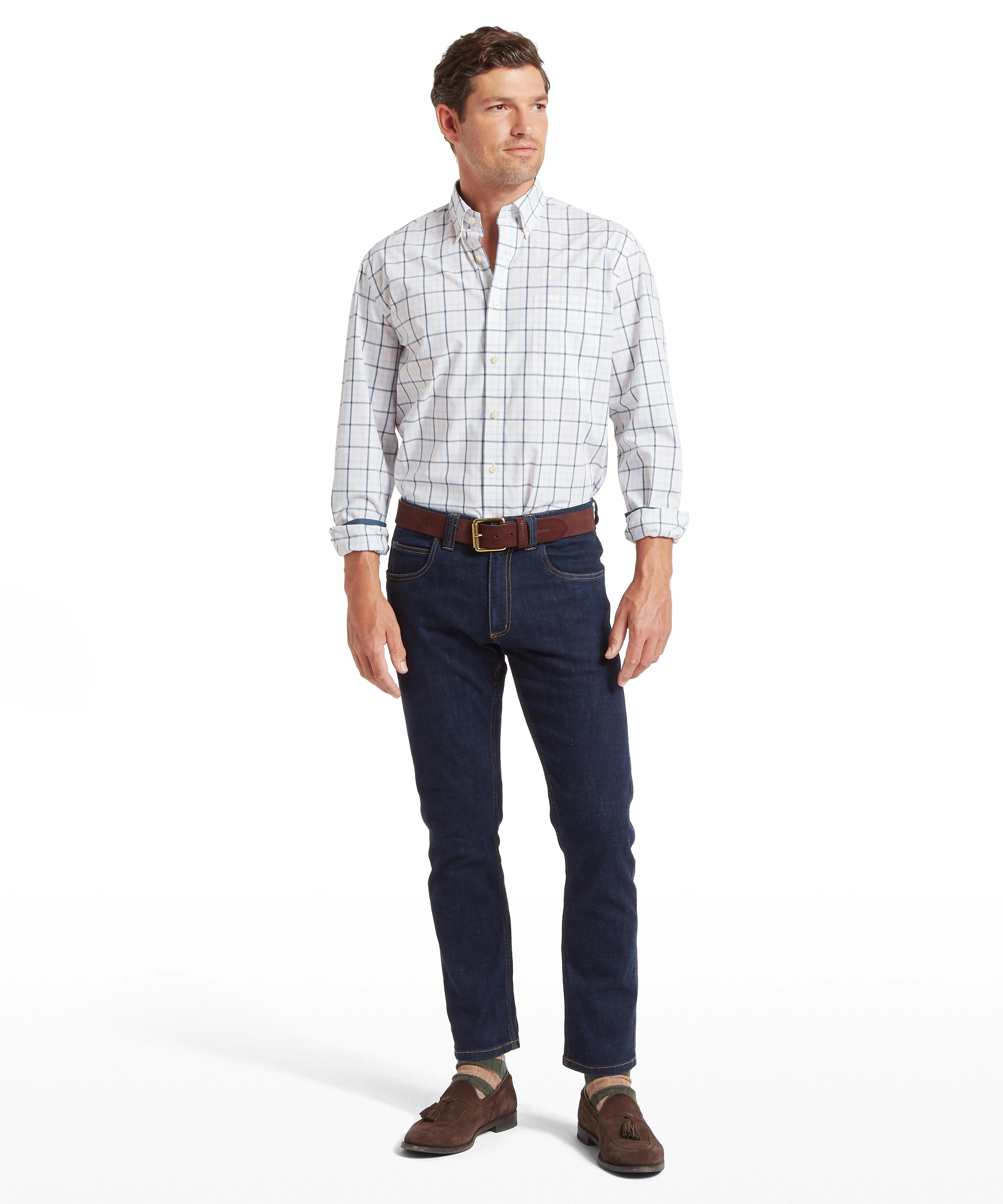 Holkham Classic Shirt - Deep Ocean Blue/Coral Peach - Image 2