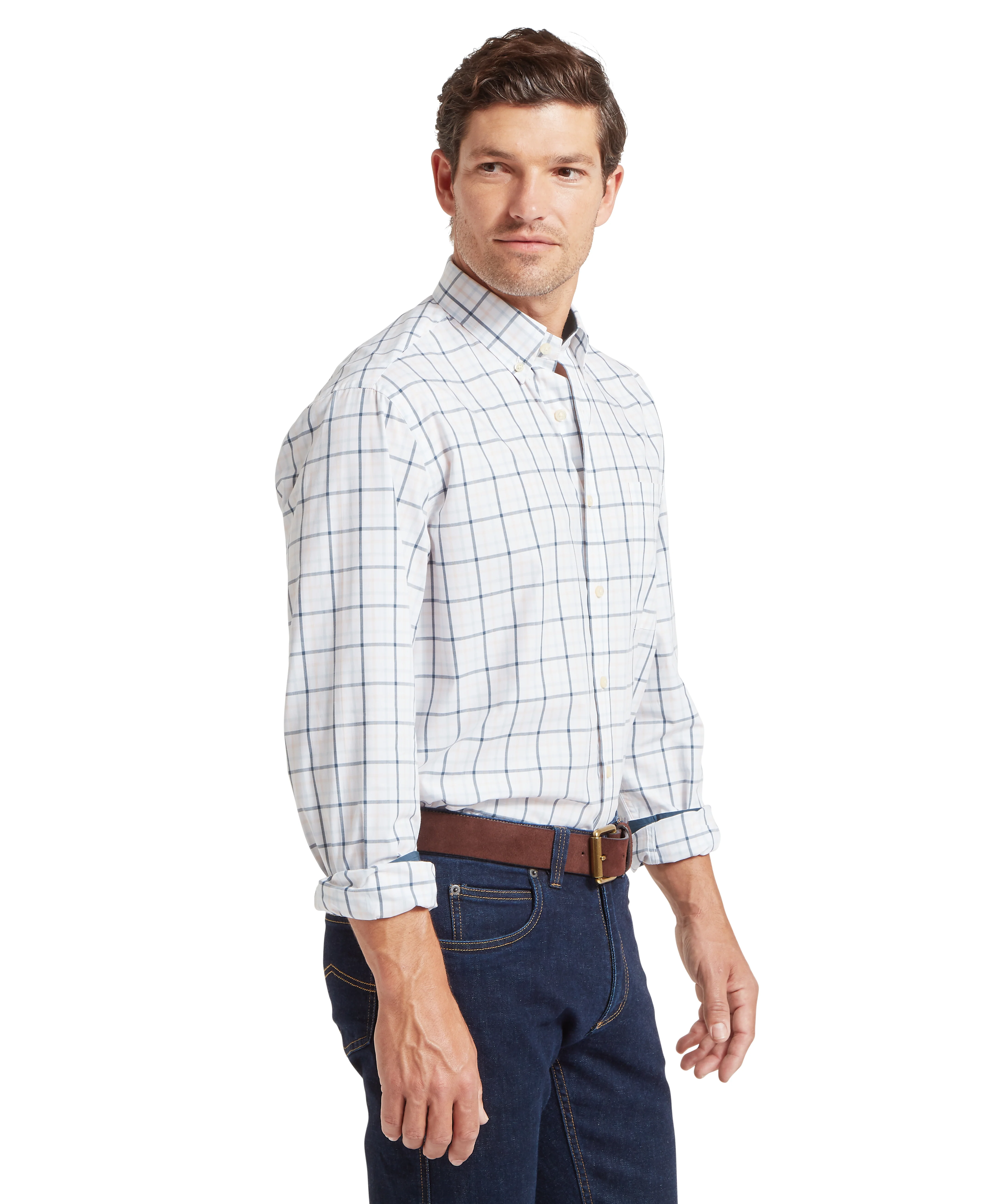 Holkham Classic Shirt - Deep Ocean Blue/Coral Peach - Image 3
