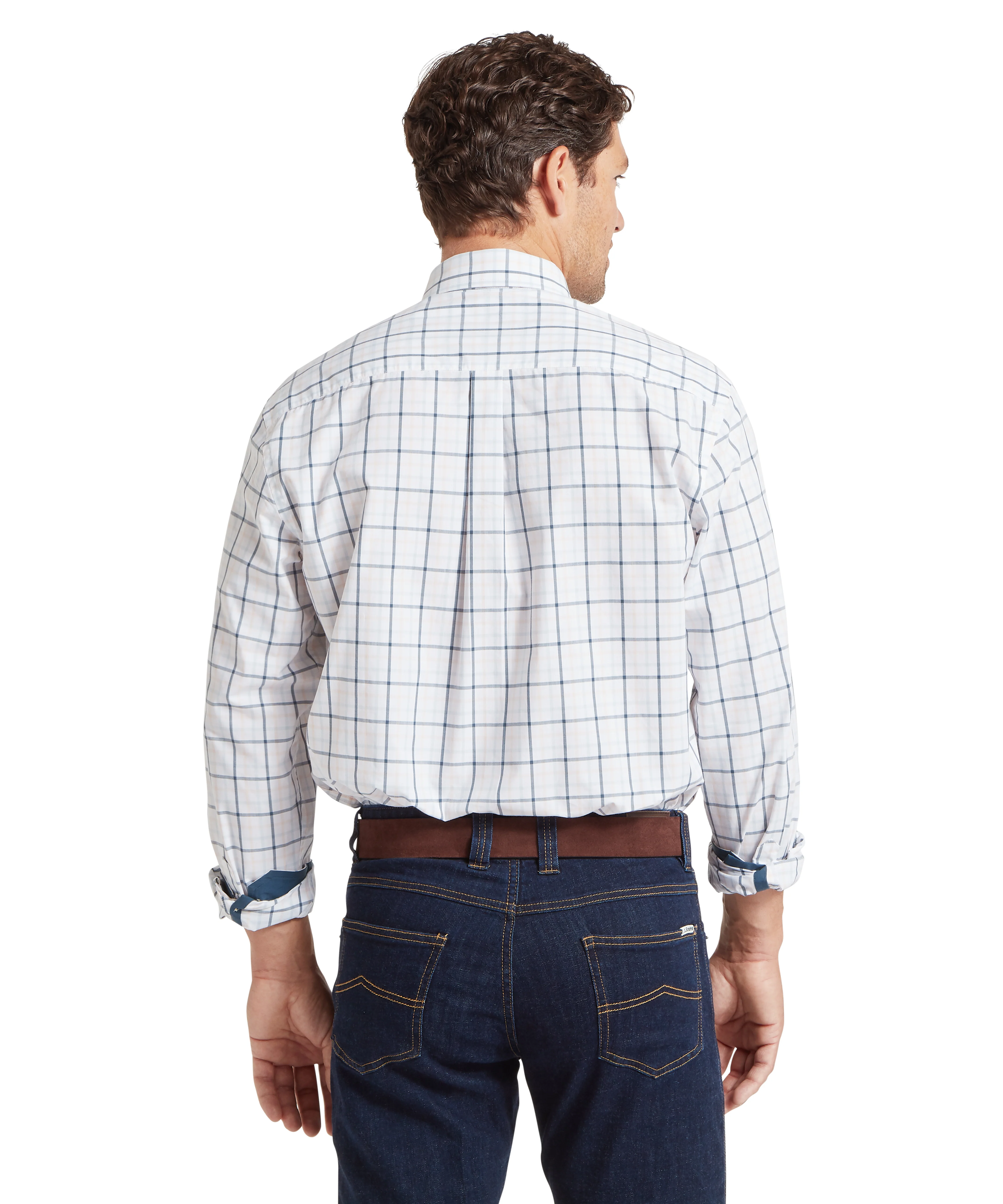 Holkham Classic Shirt - Deep Ocean Blue/Coral Peach - Image 4