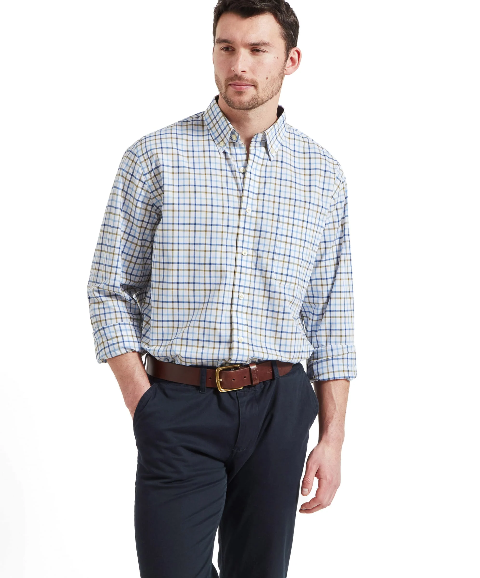 Holkham Classic Shirt - French Navy/Light Khaki/Sky Blue - Image 2