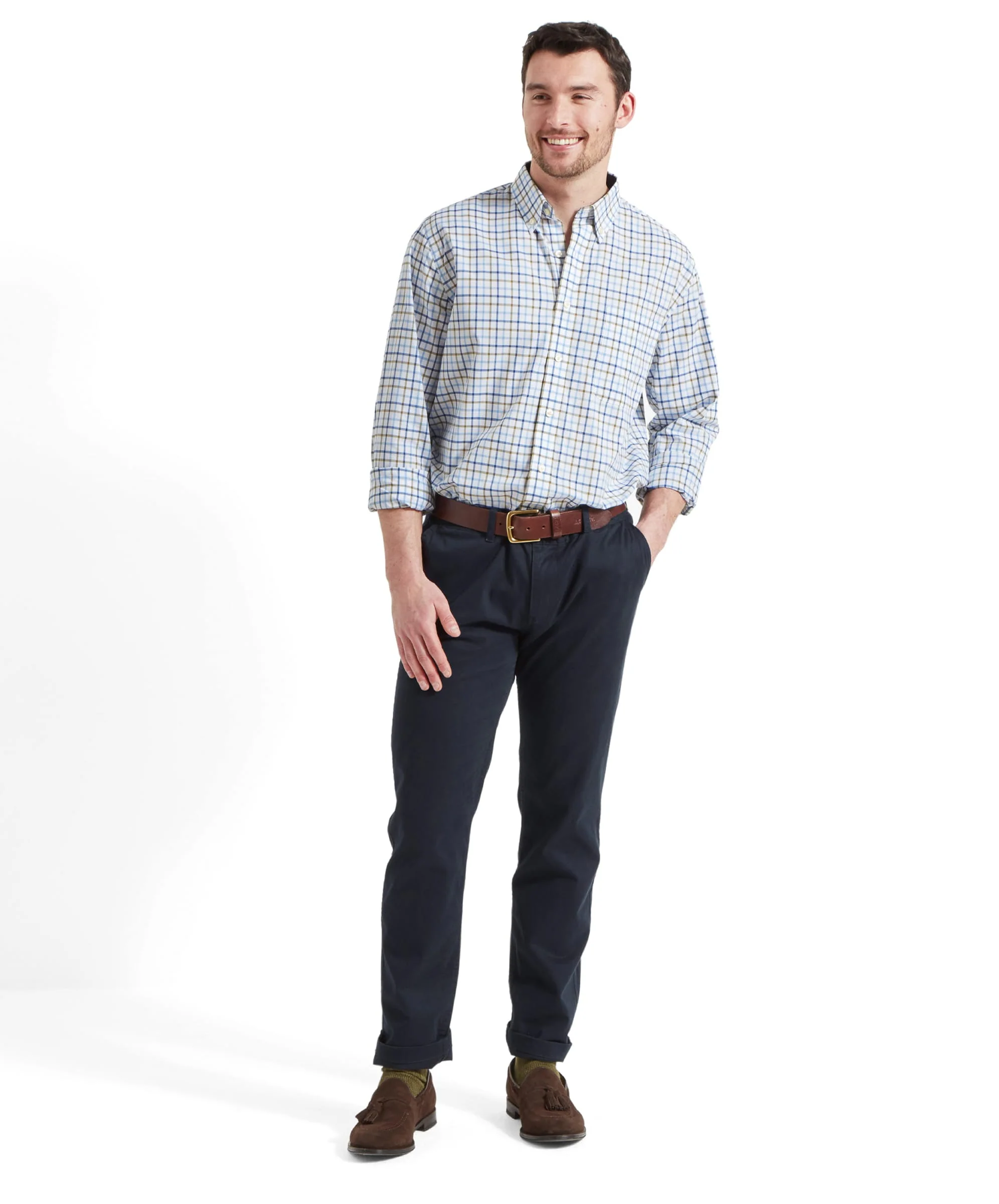 Holkham Classic Shirt - French Navy/Light Khaki/Sky Blue - Image 3