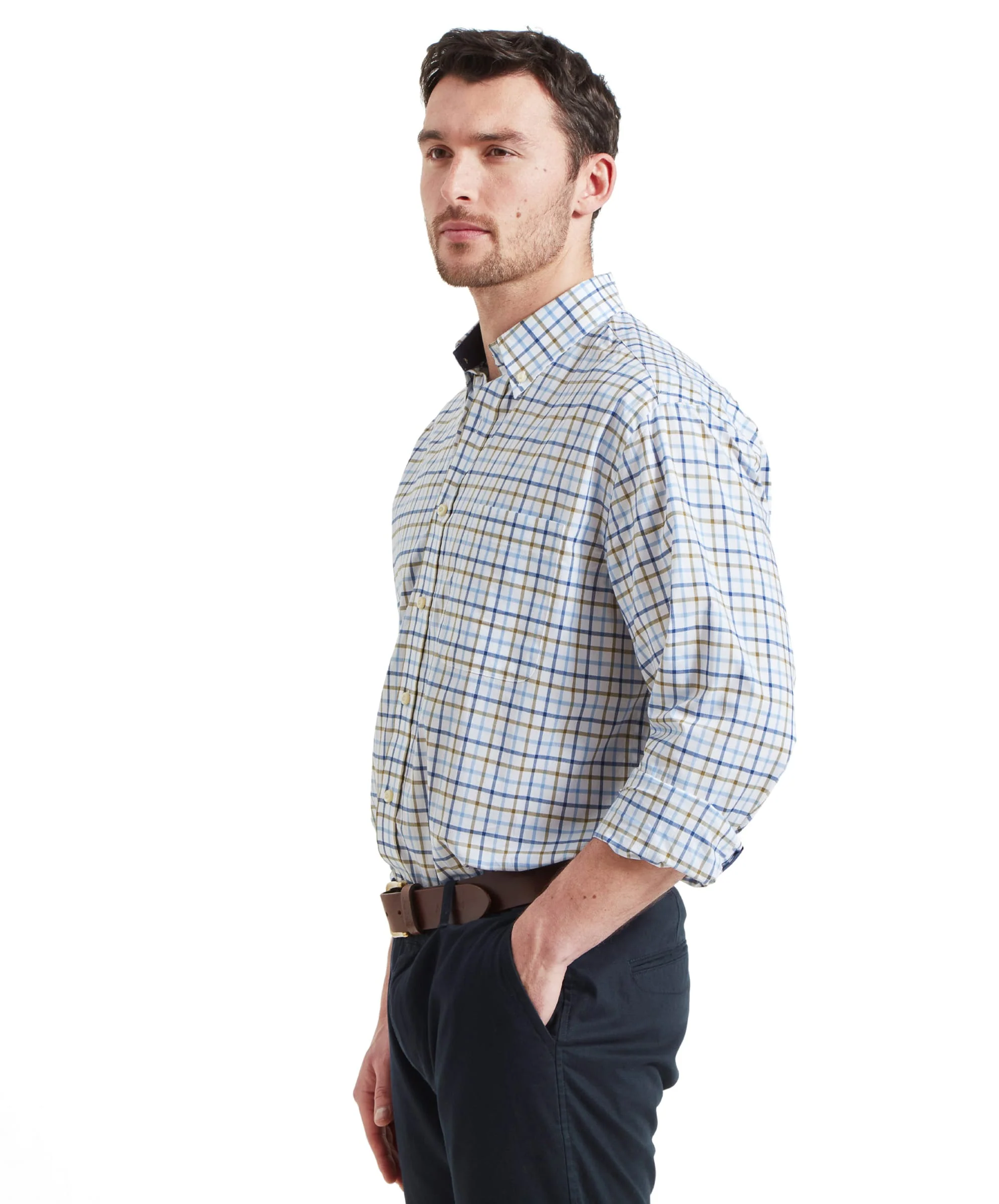 Holkham Classic Shirt - French Navy/Light Khaki/Sky Blue - Image 4