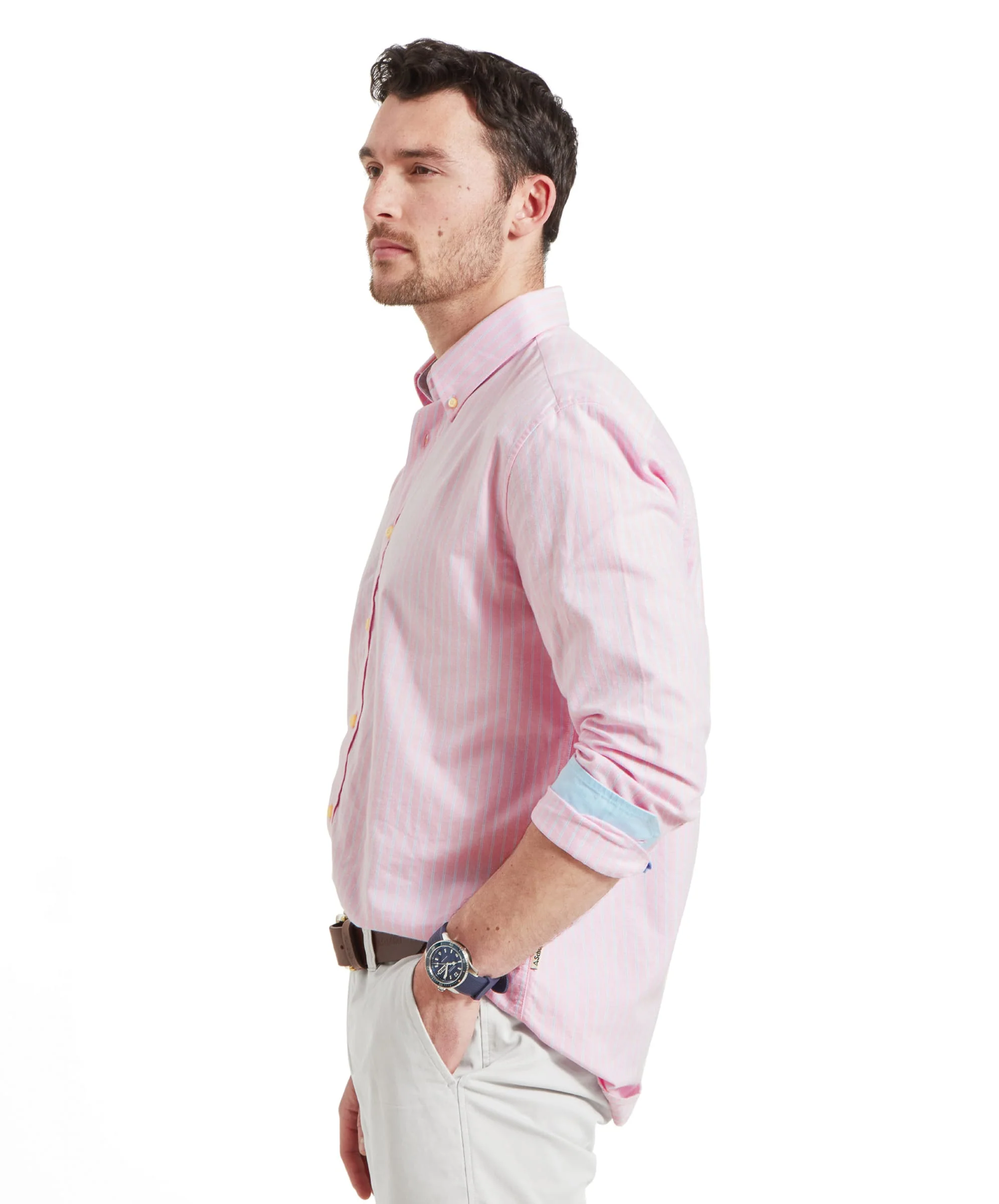 Holt Soft Oxford Tailored Shirt - Pink/Blue Stripe - Image 3